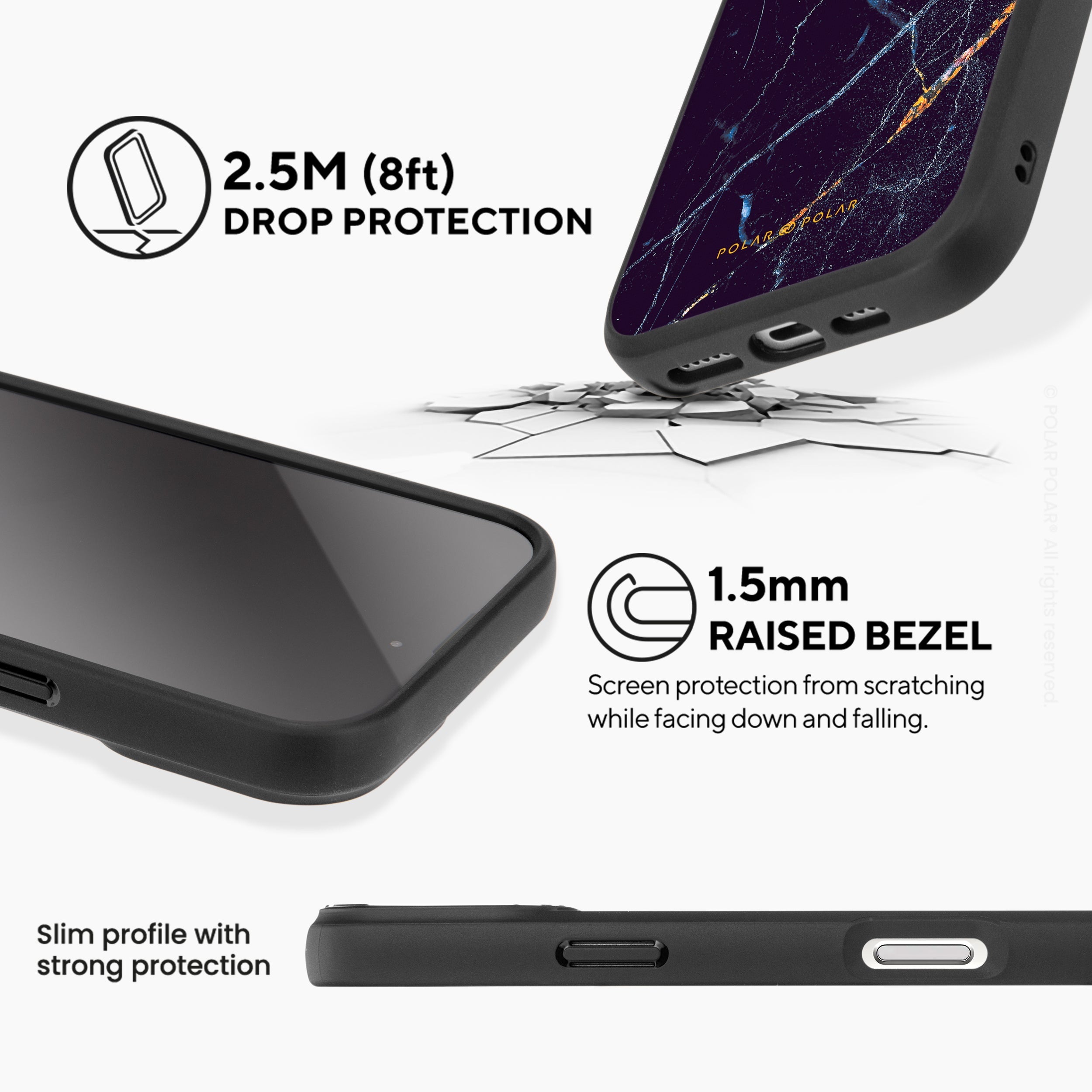 Midnight Marble - iPhone 16 Frosted Black Bumper MagSafe Case