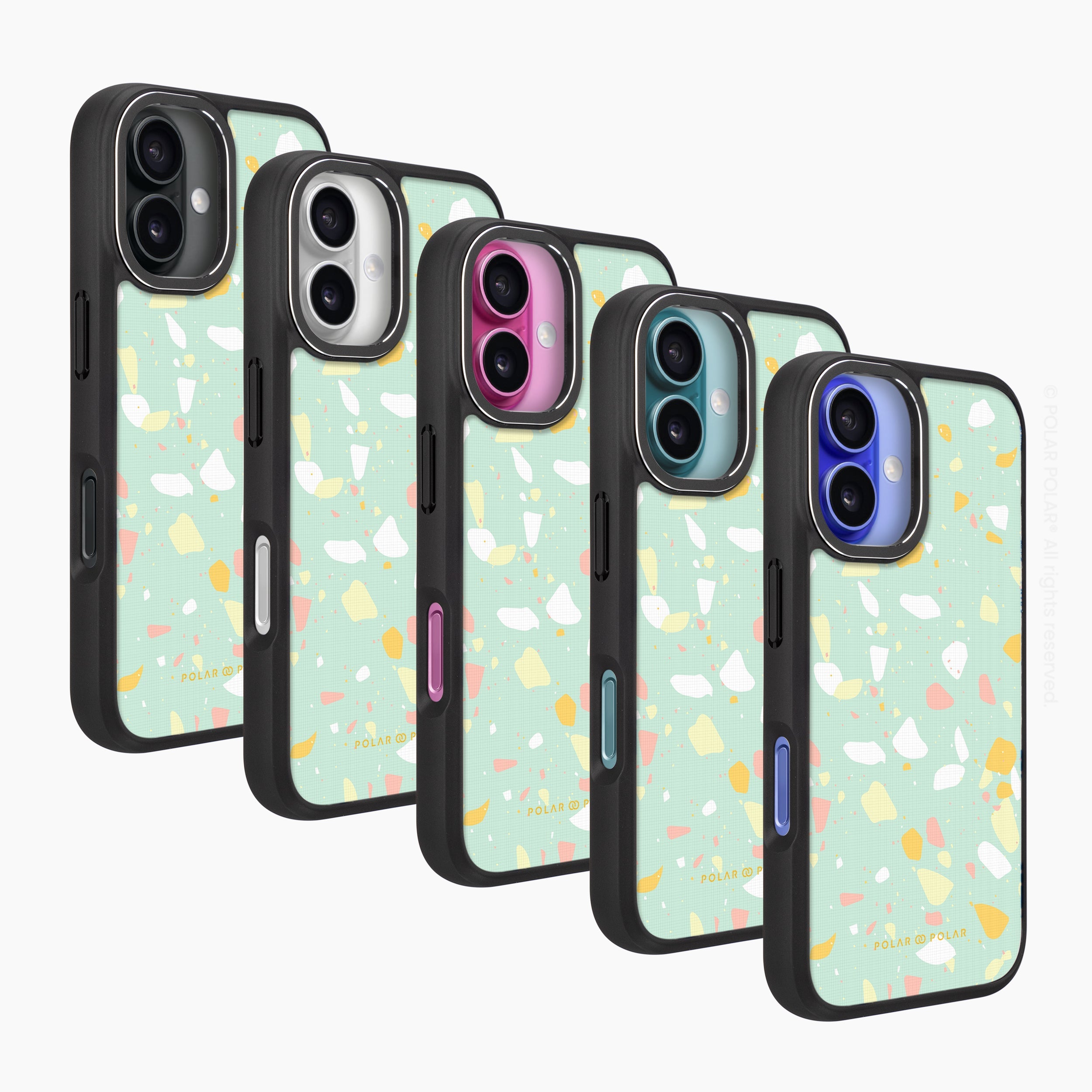 Mist Green Terrazzo - iPhone 16 Frosted Black Bumper MagSafe Case