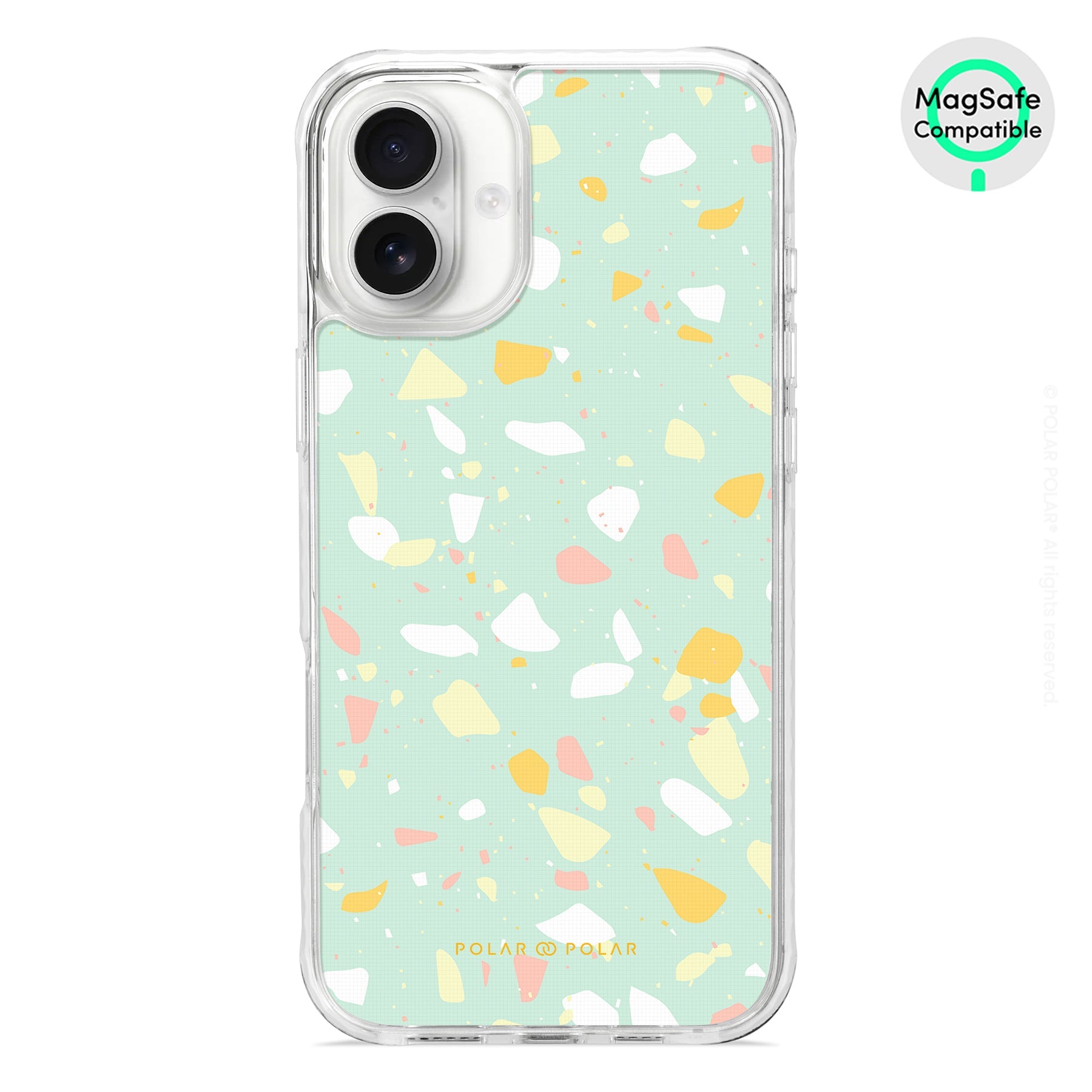 Mist Green Terrazzo - iPhone 16 Plus Clear Bumper MagSafe Case