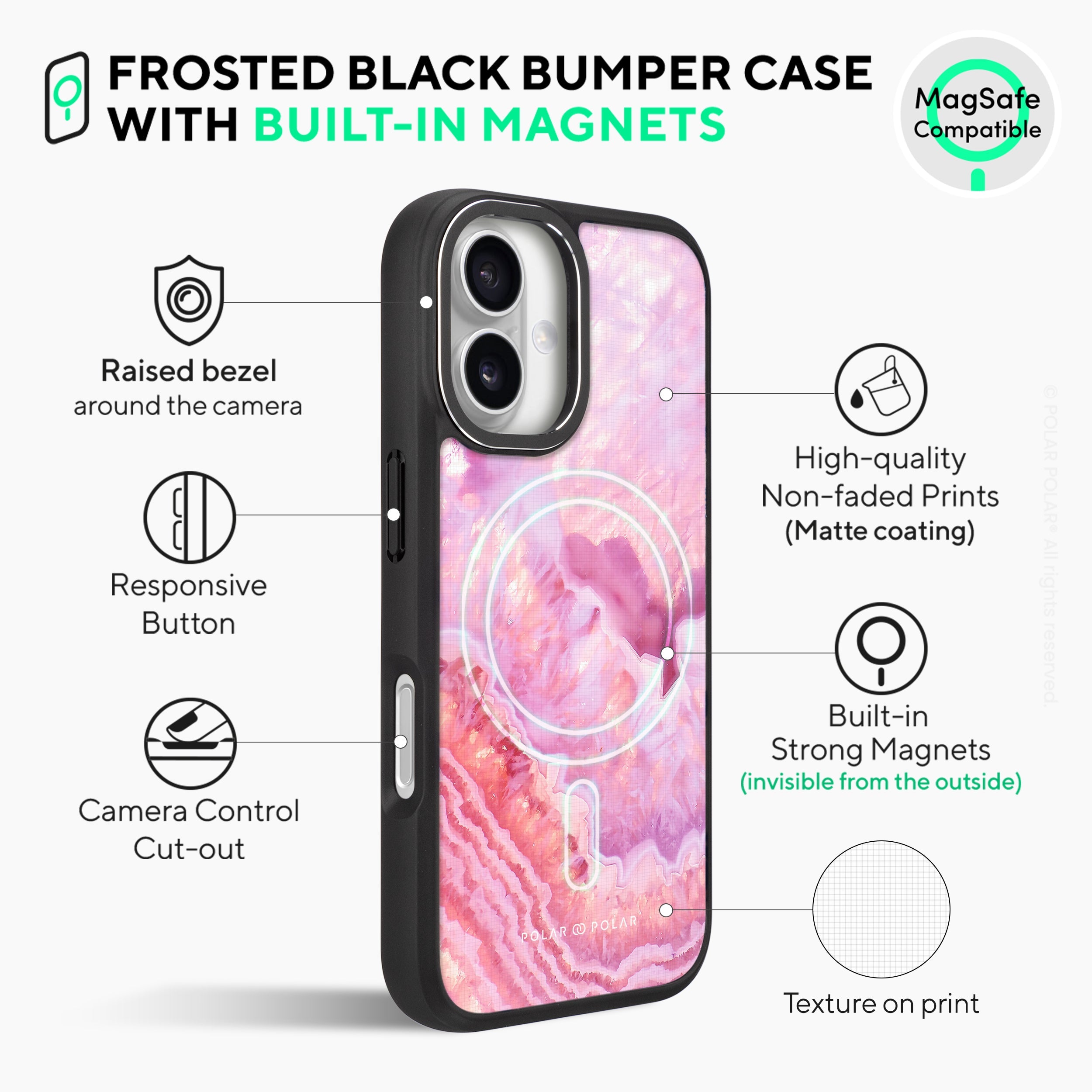 Misty Rose Coral - iPhone 16 Frosted Black Bumper MagSafe Case