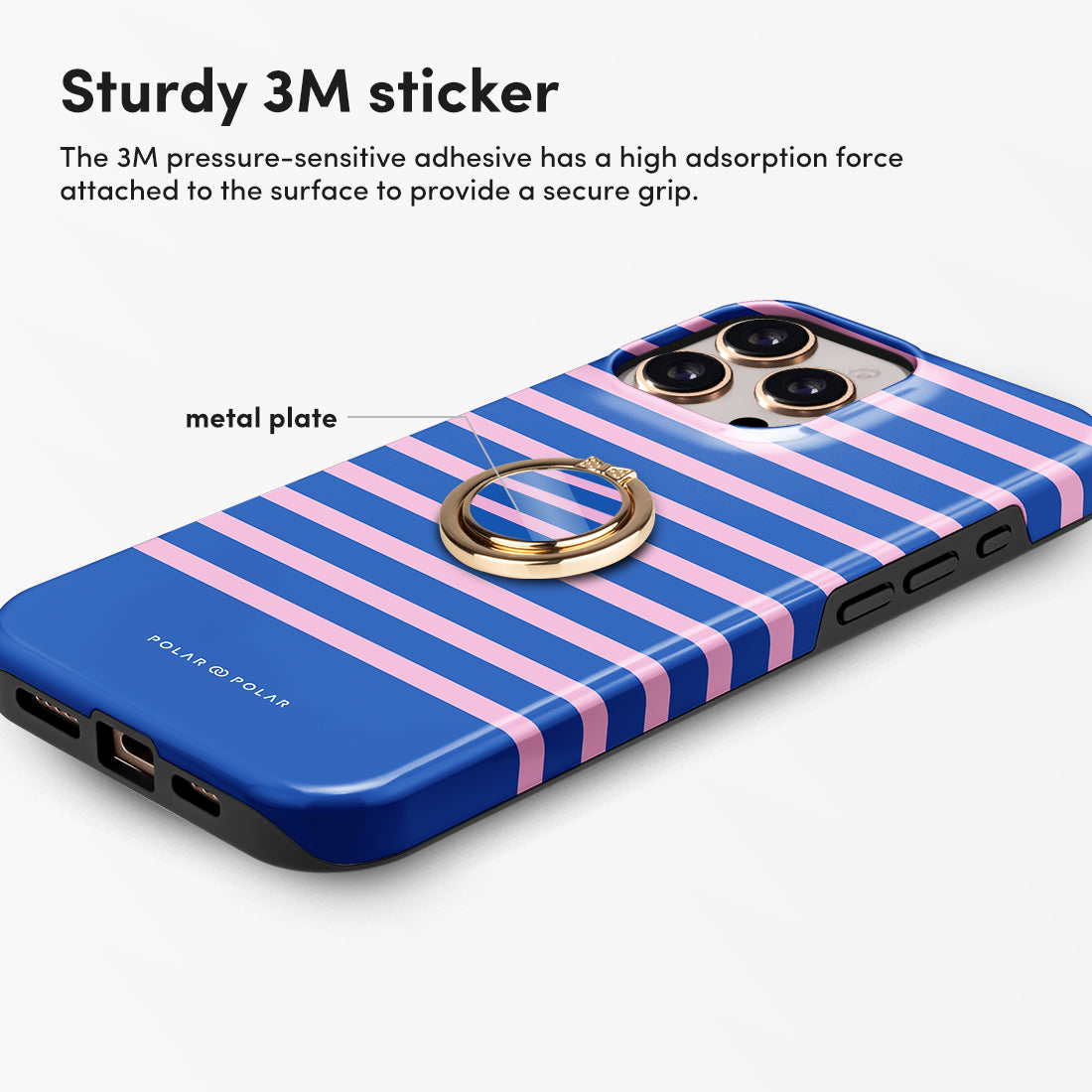 Navy Pink Stripe Adhesive Phone Ring Holder