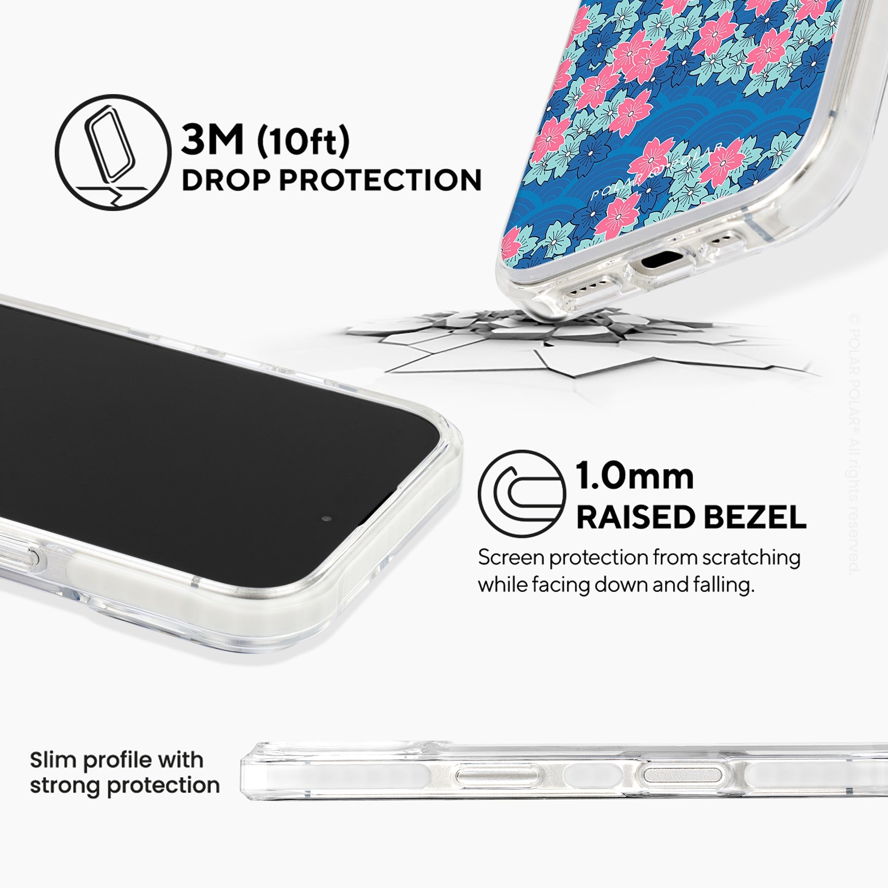 Navy Sakura Wave - iPhone 16 Clear Bumper MagSafe Case