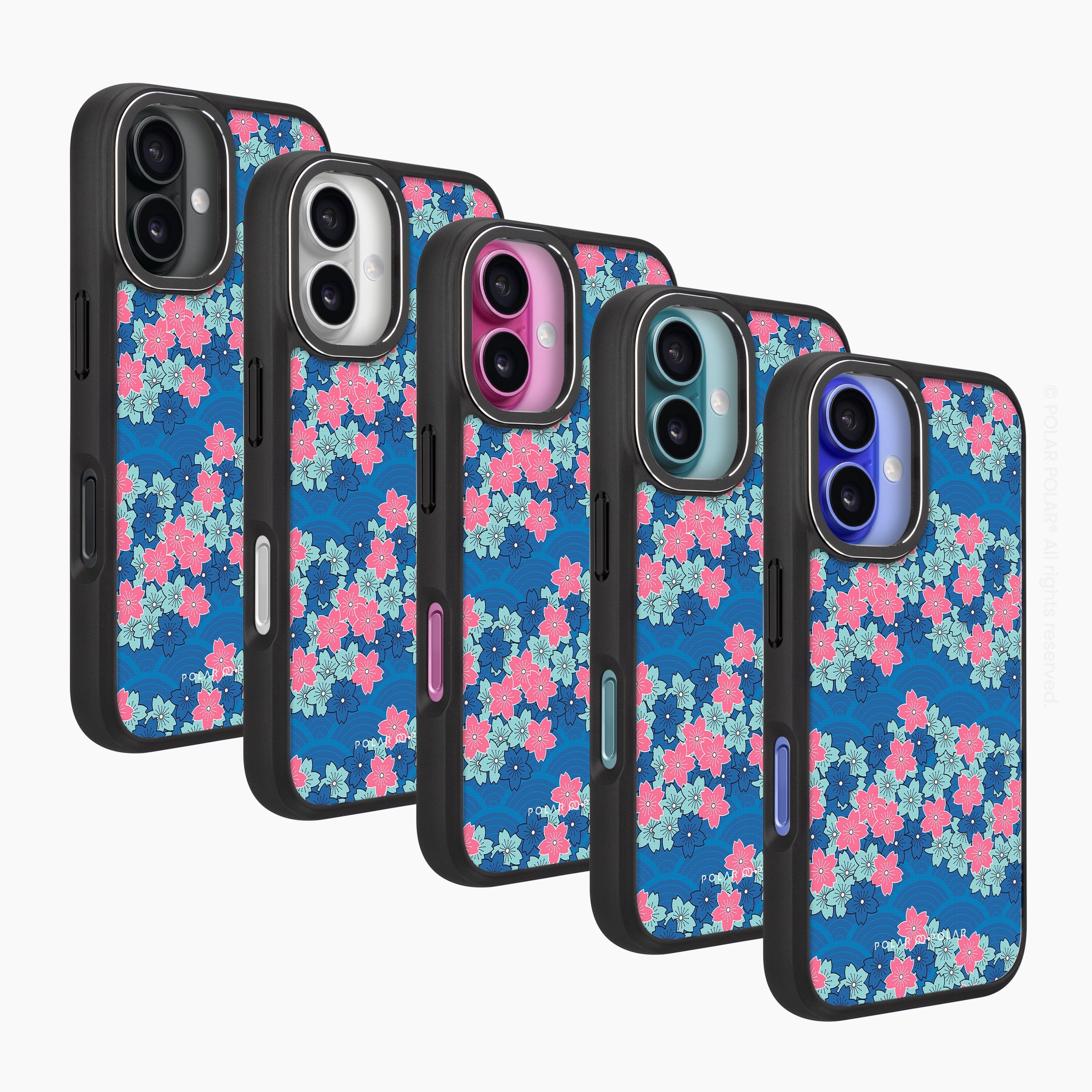 Navy Sakura Wave - iPhone 16 Frosted Black Bumper MagSafe Case