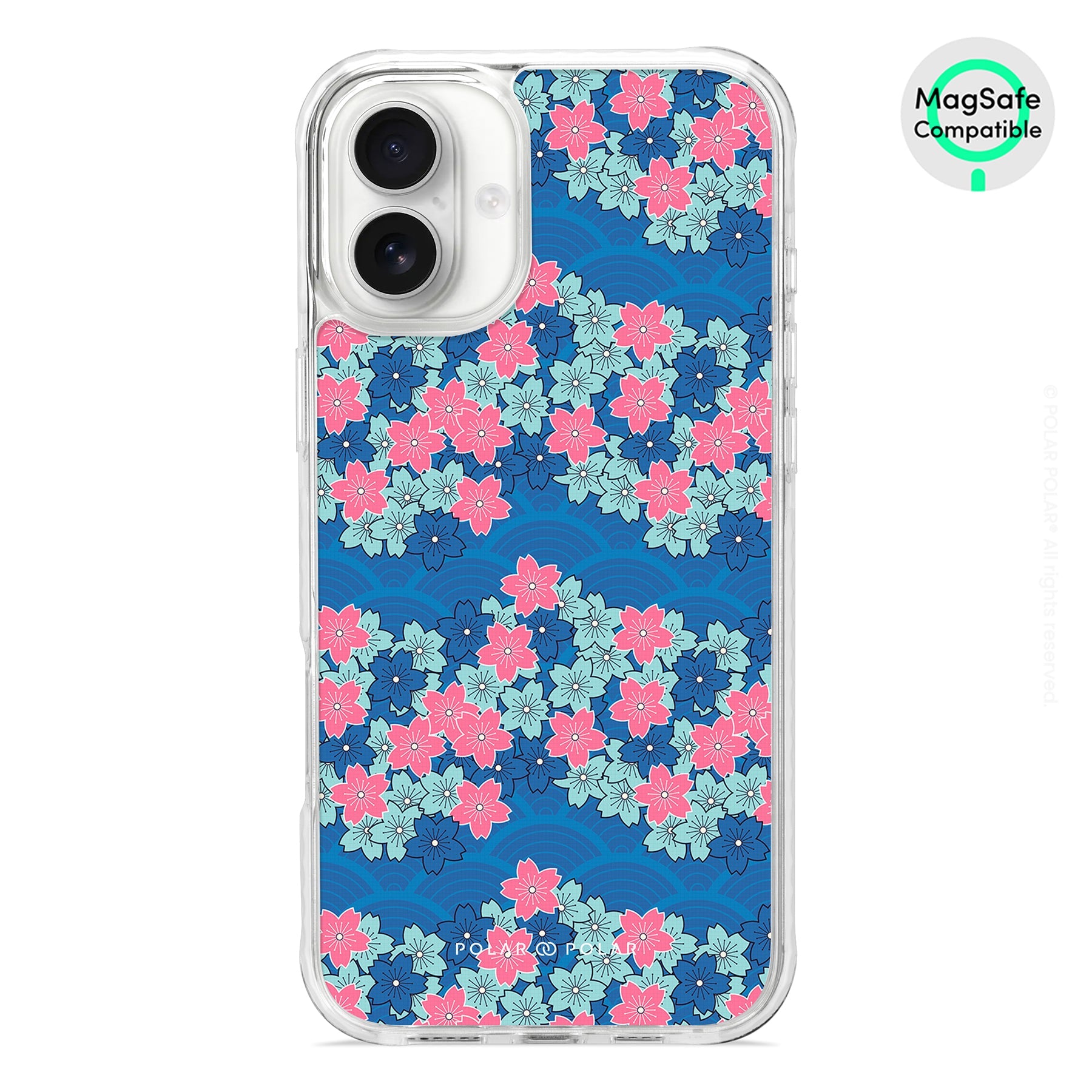Navy Sakura Wave - iPhone 16 Plus Clear Bumper MagSafe Case