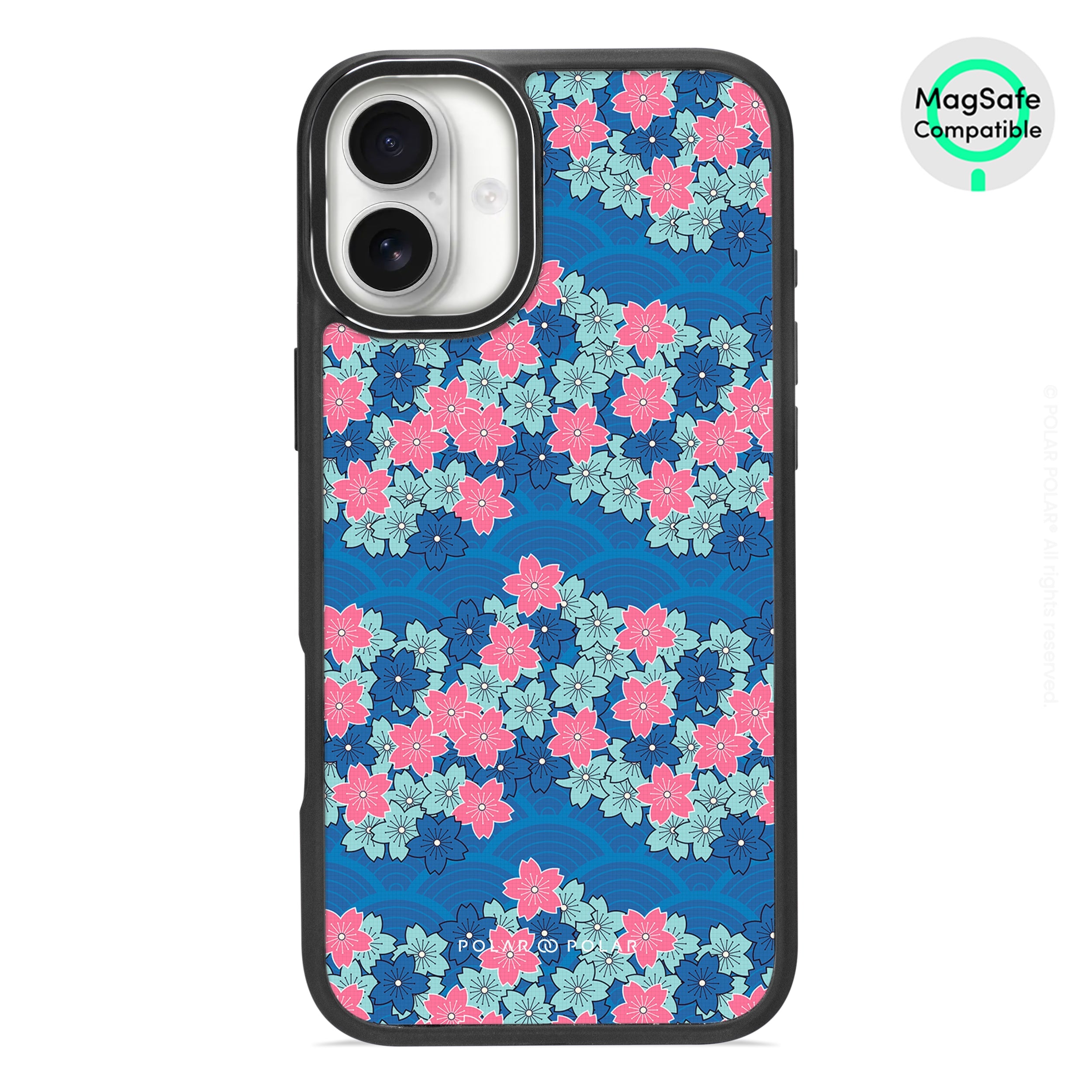 Navy Sakura Wave - iPhone 16 Plus Frosted Black Bumper MagSafe Case