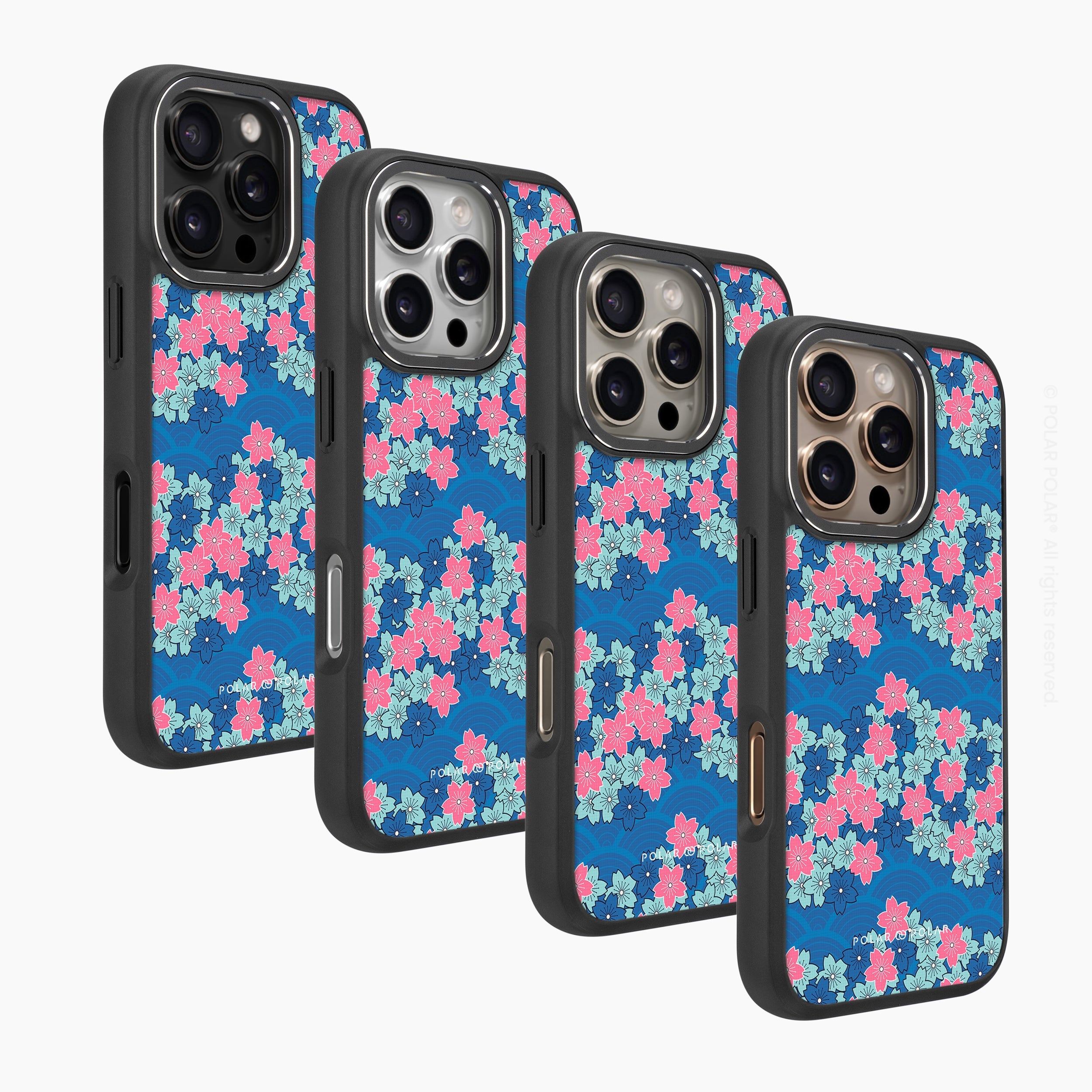 Navy Sakura Wave - iPhone 16 Pro Frosted Black Bumper MagSafe Case
