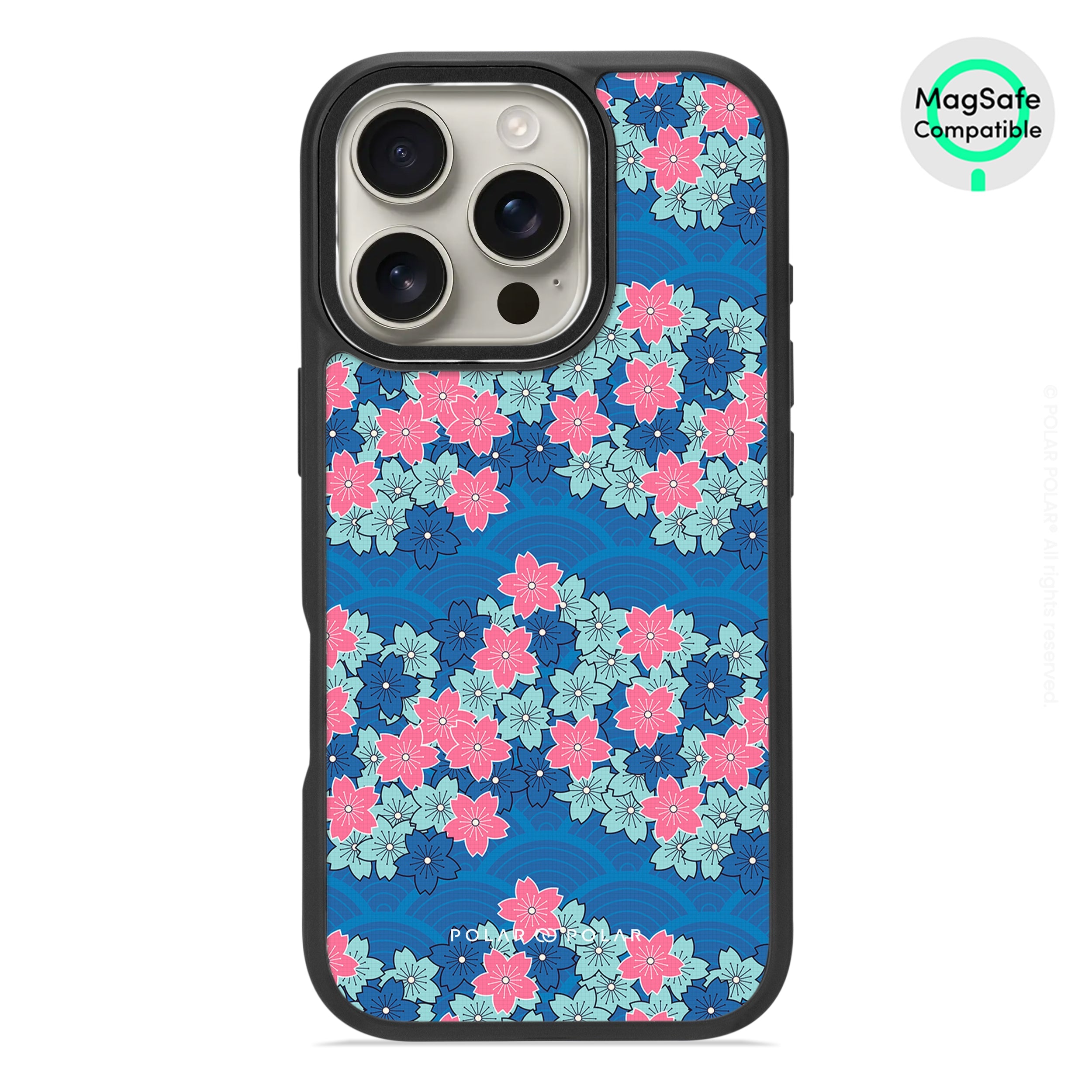 Navy Sakura Wave - iPhone 16 Pro Frosted Black Bumper MagSafe Case