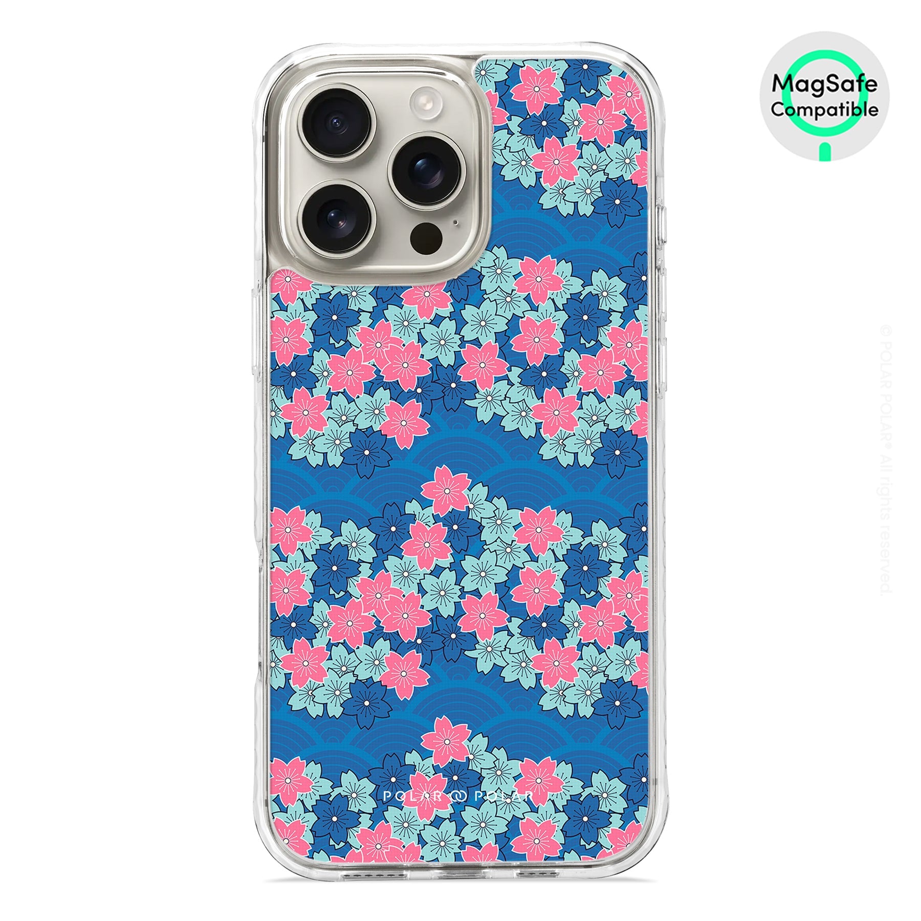 Navy Sakura Wave - iPhone 16 Pro Max Clear Bumper MagSafe Case