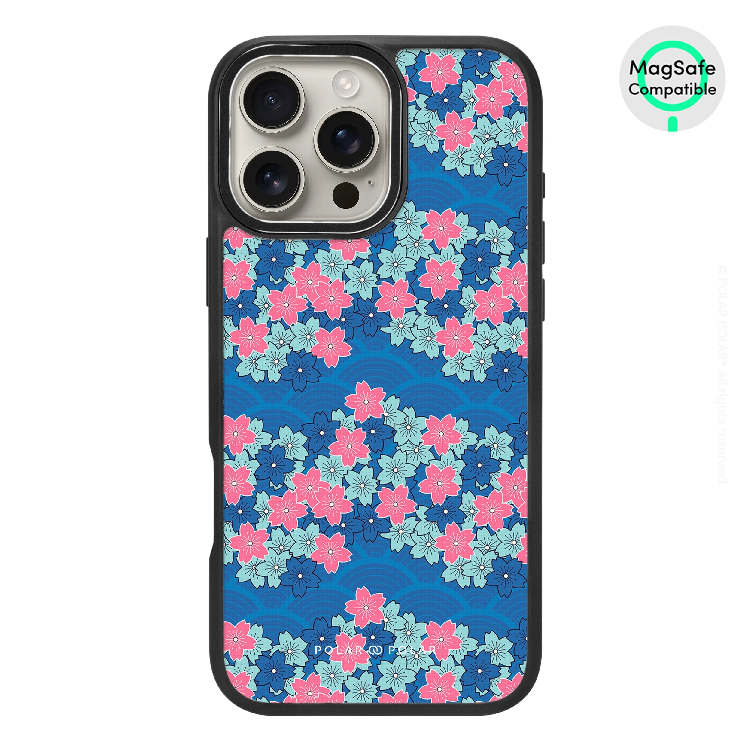 Navy Sakura Wave - iPhone 16 Pro Max Frosted Black Bumper MagSafe Case