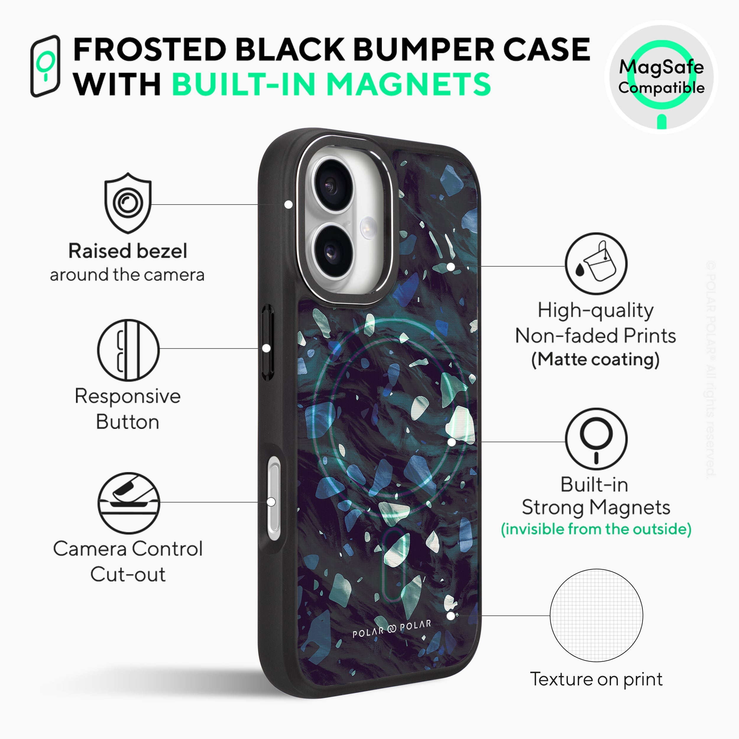 Nordic Terrazzo Gem - iPhone 16 Plus Frosted Black Bumper MagSafe Case
