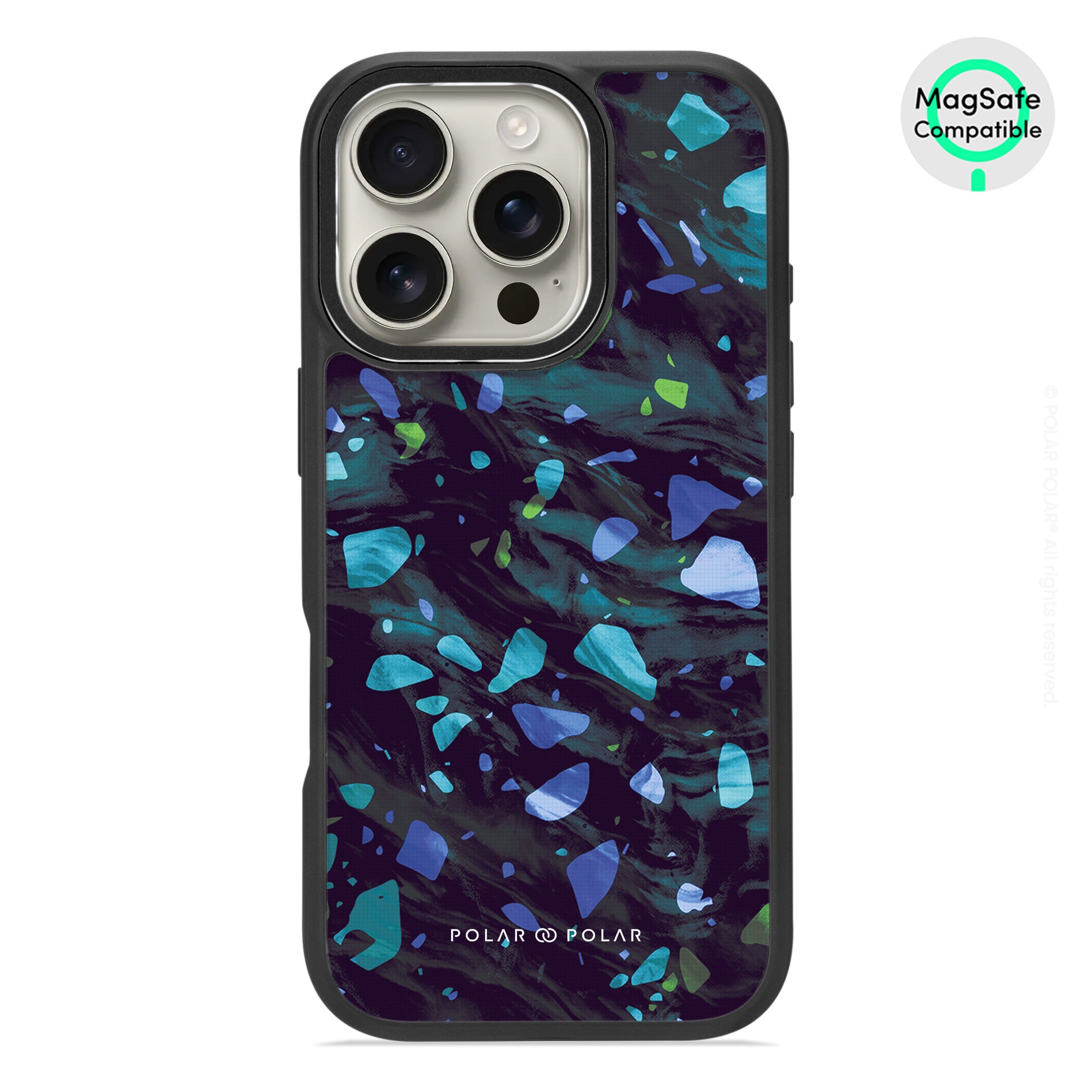 Ocean Terrazzo Gem - iPhone 16 Pro Frosted Black Bumper MagSafe Case