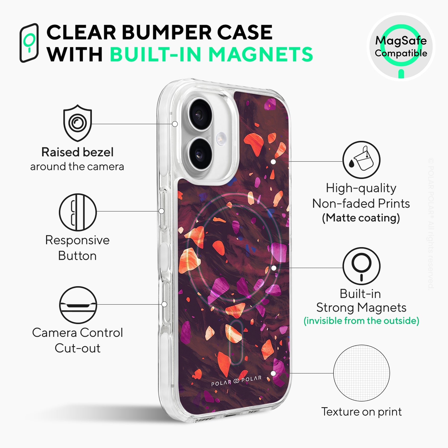 Paprika Terrazzo Gem - iPhone 16 Plus Clear Bumper MagSafe Case