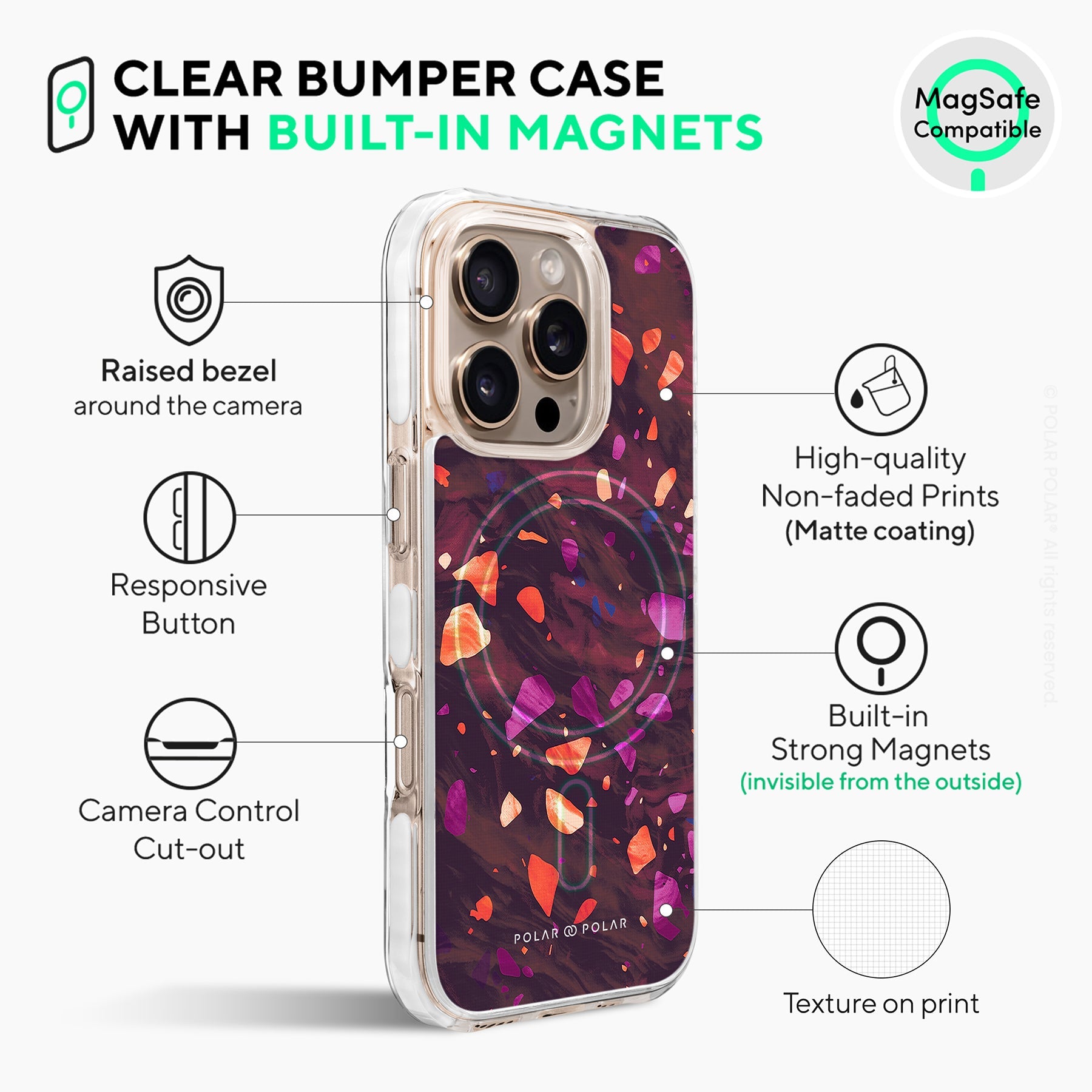 Paprika Terrazzo Gem - iPhone 16 Pro Clear Bumper MagSafe Case