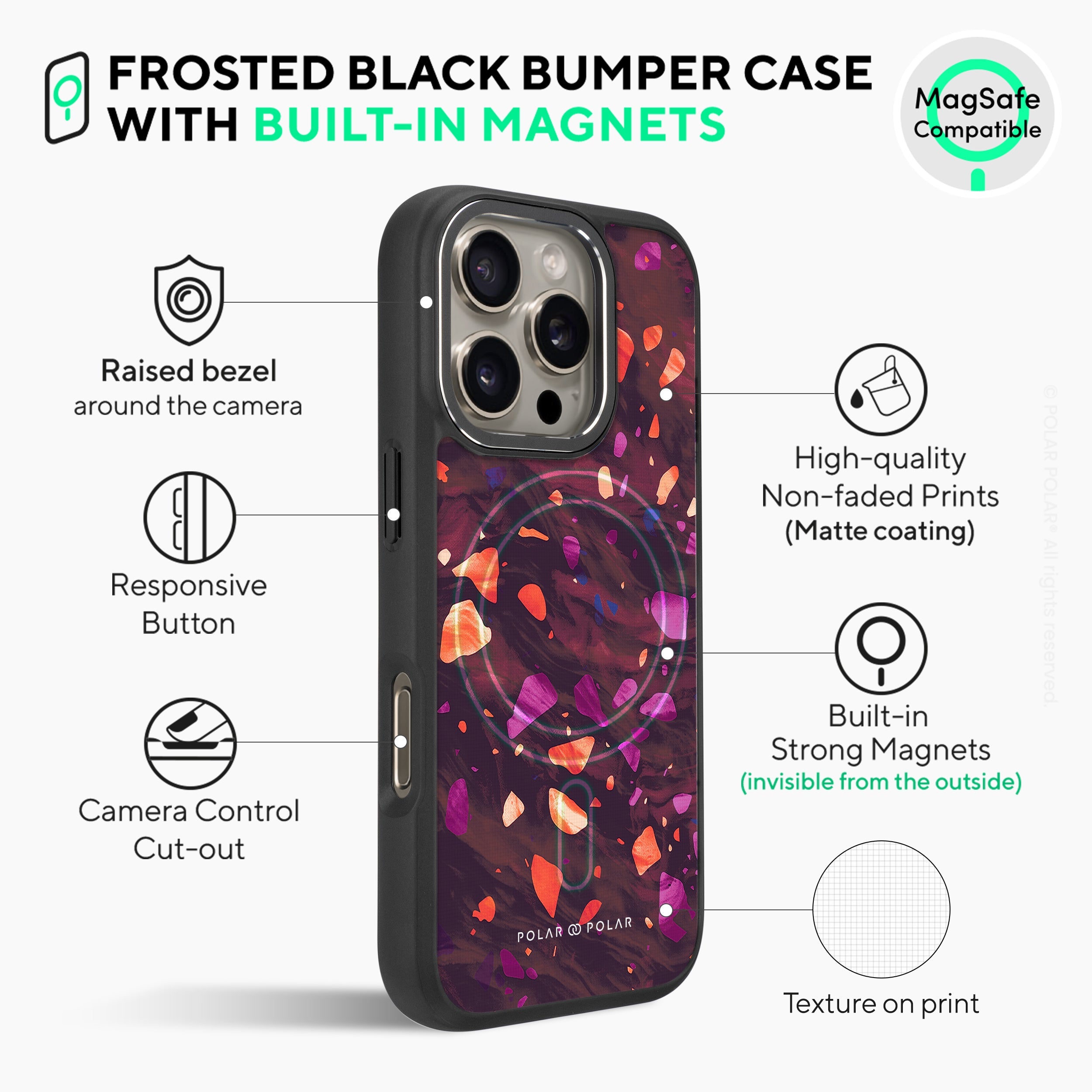 Paprika Terrazzo Gem - iPhone 16 Pro Frosted Black Bumper MagSafe Case