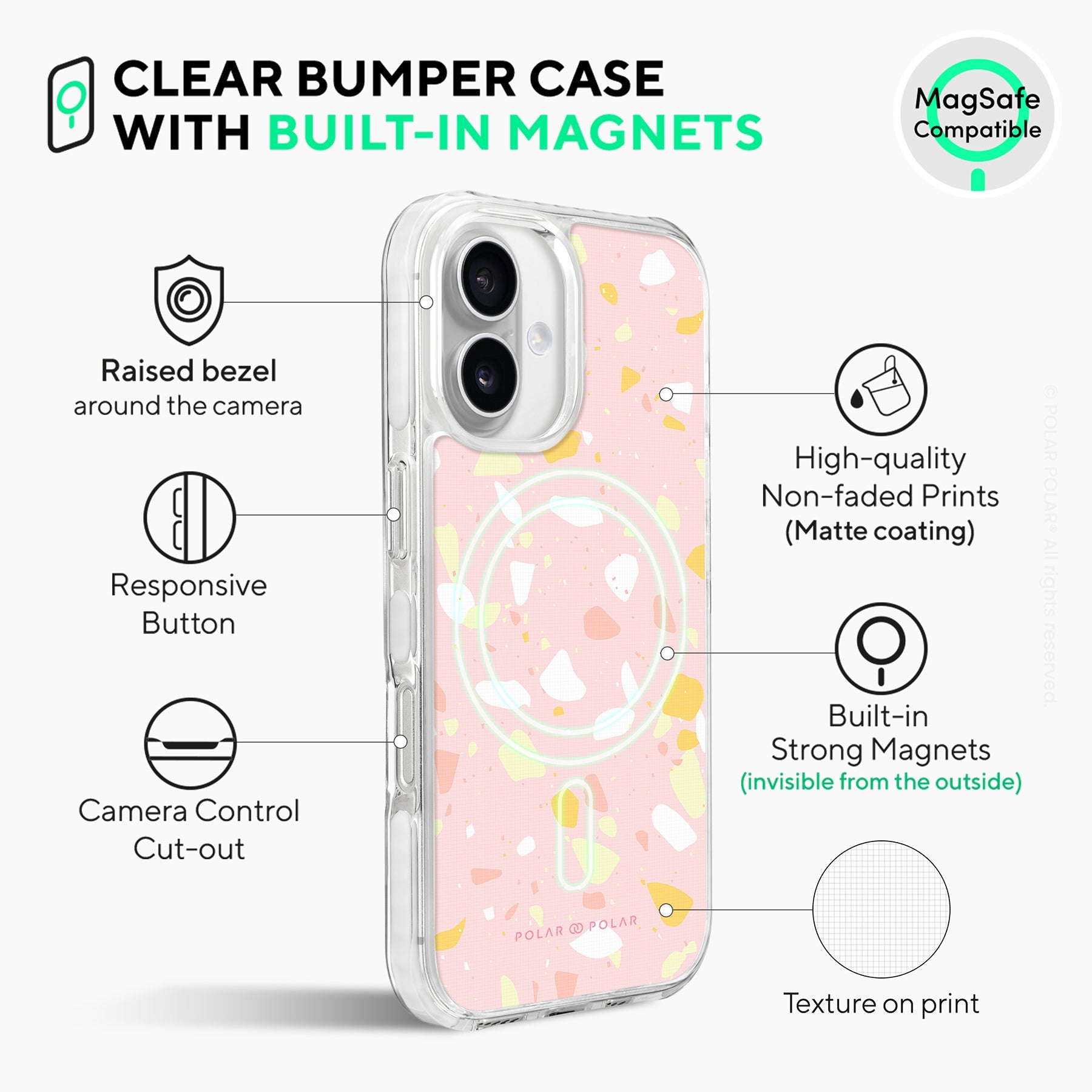 Pink Peony Terrazzo - iPhone 16 Clear Bumper MagSafe Case