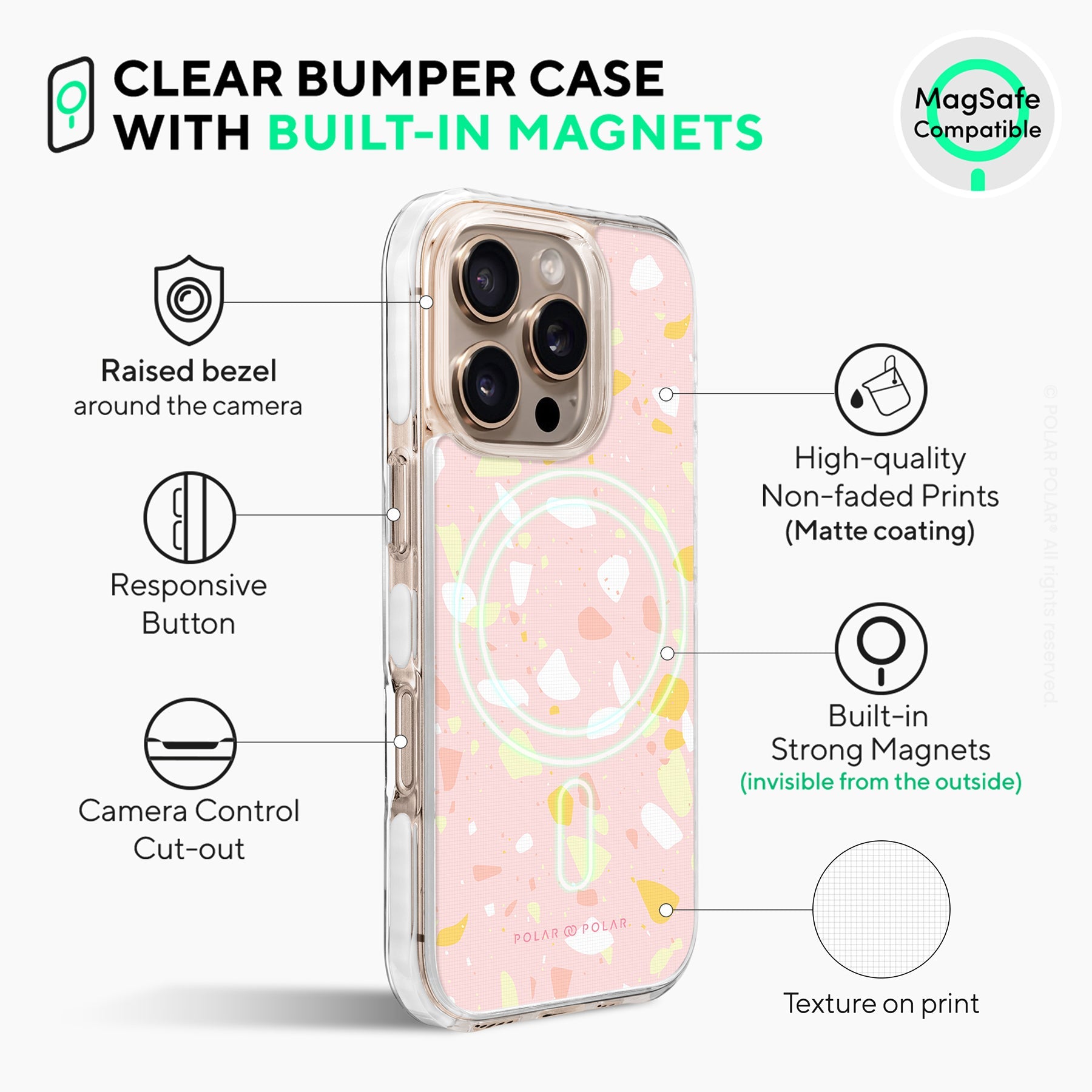 Pink Peony Terrazzo - iPhone 16 Pro Clear Bumper MagSafe Case