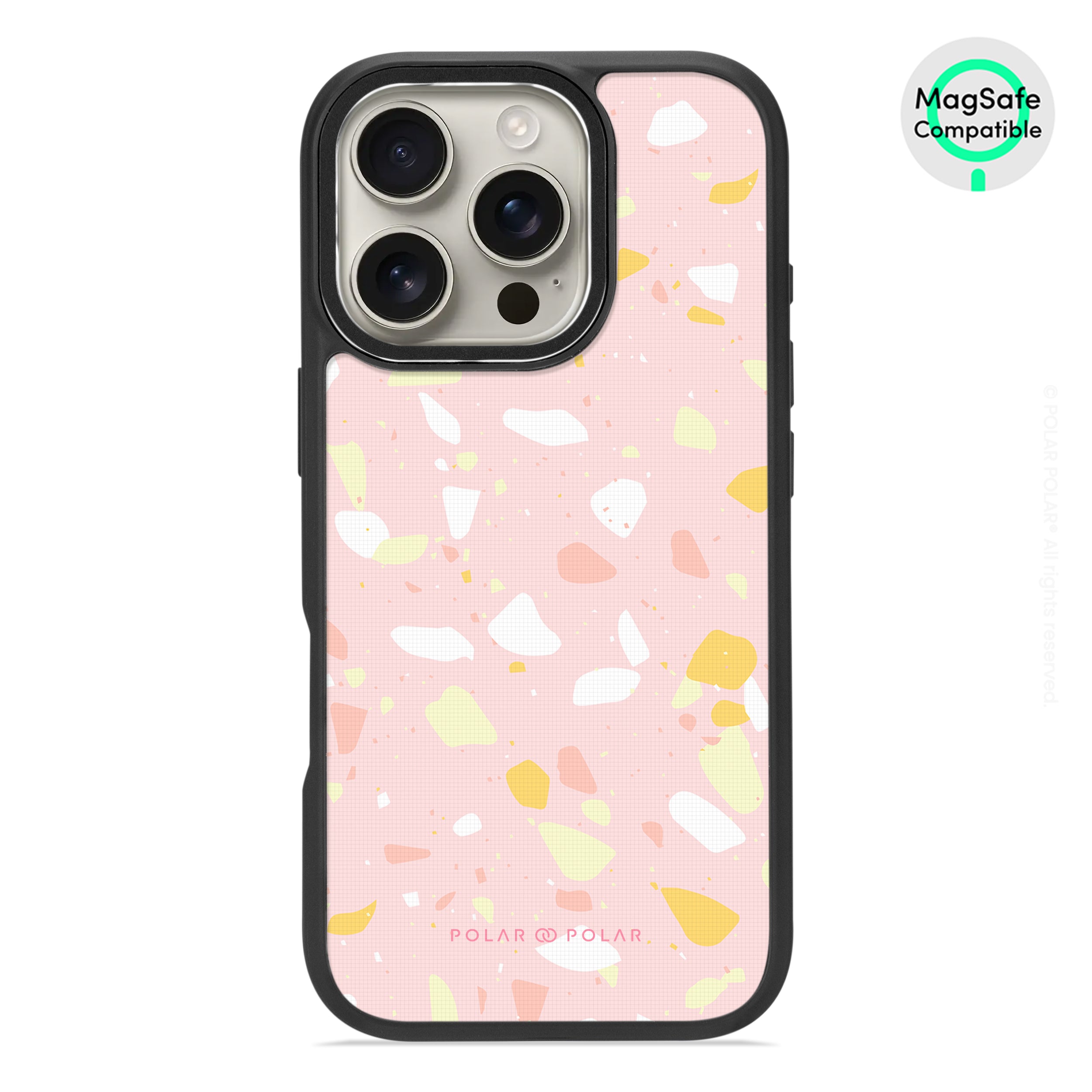 Pink Peony Terrazzo - iPhone 16 Pro Frosted Black Bumper MagSafe Case