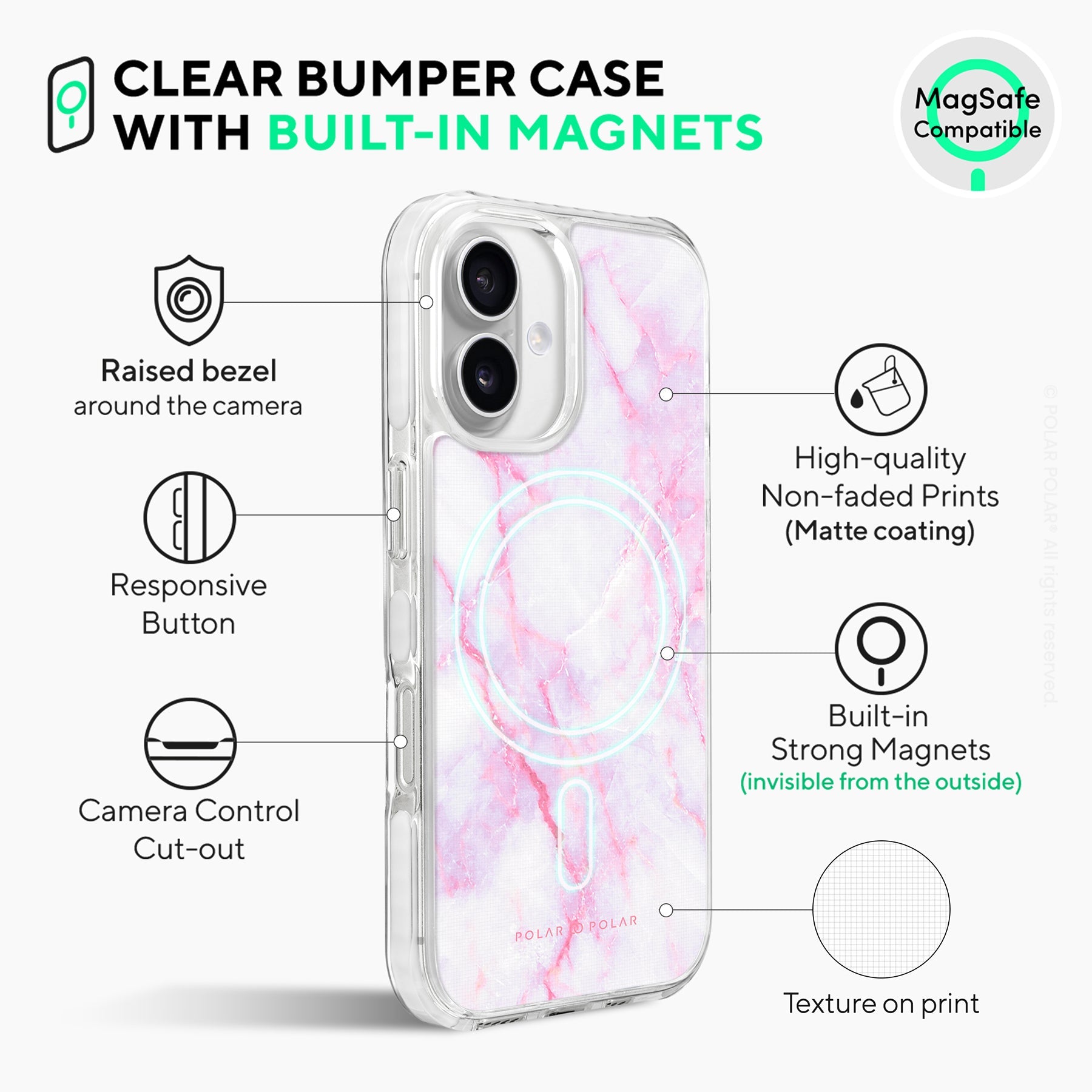 Pink White - iPhone 16 Clear Bumper MagSafe Case