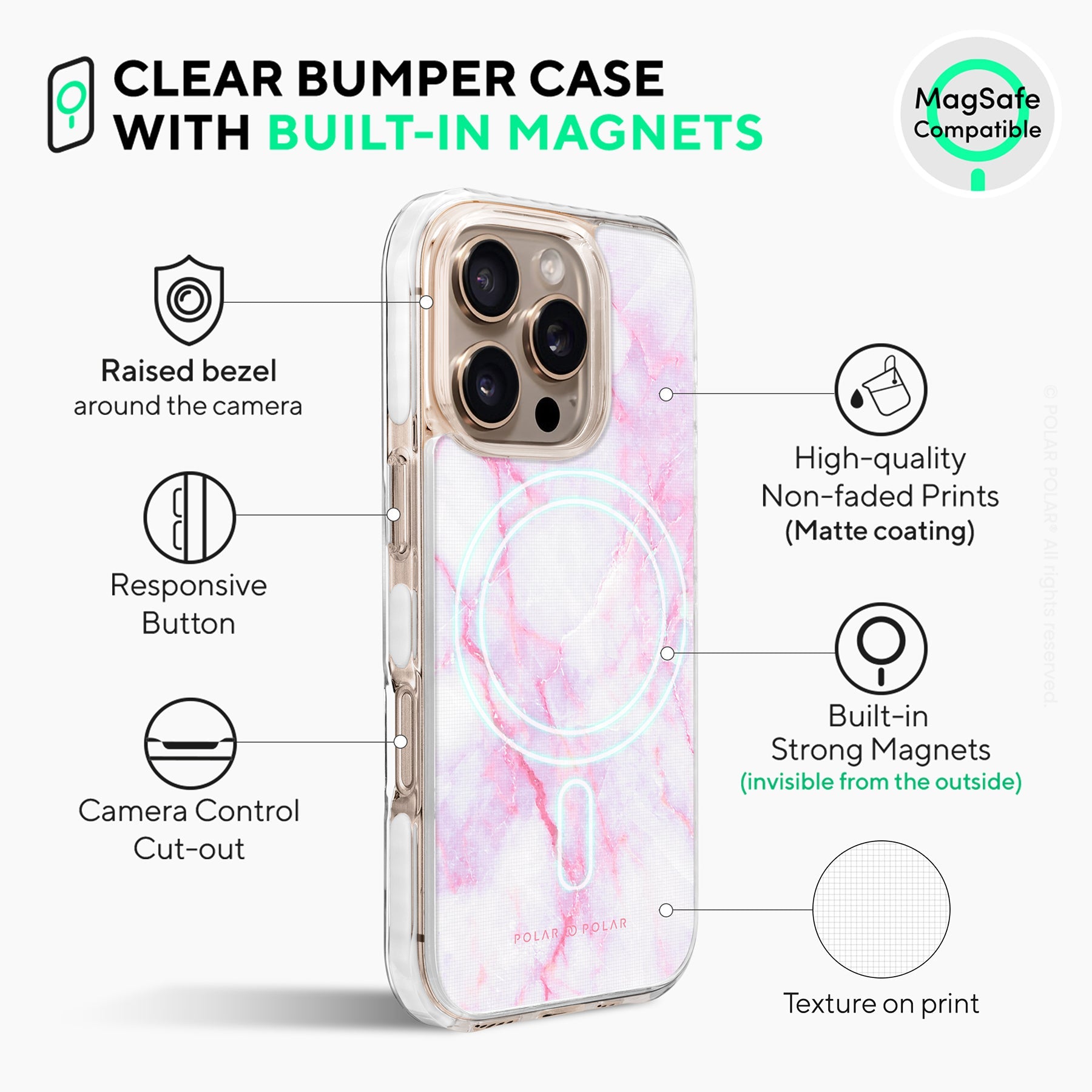 Pink White - iPhone 16 Pro Clear Bumper MagSafe Case