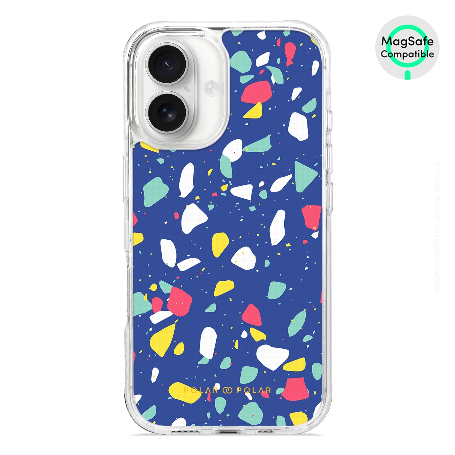 Royal Blue Terrazzo - iPhone 16 Clear Bumper MagSafe Case
