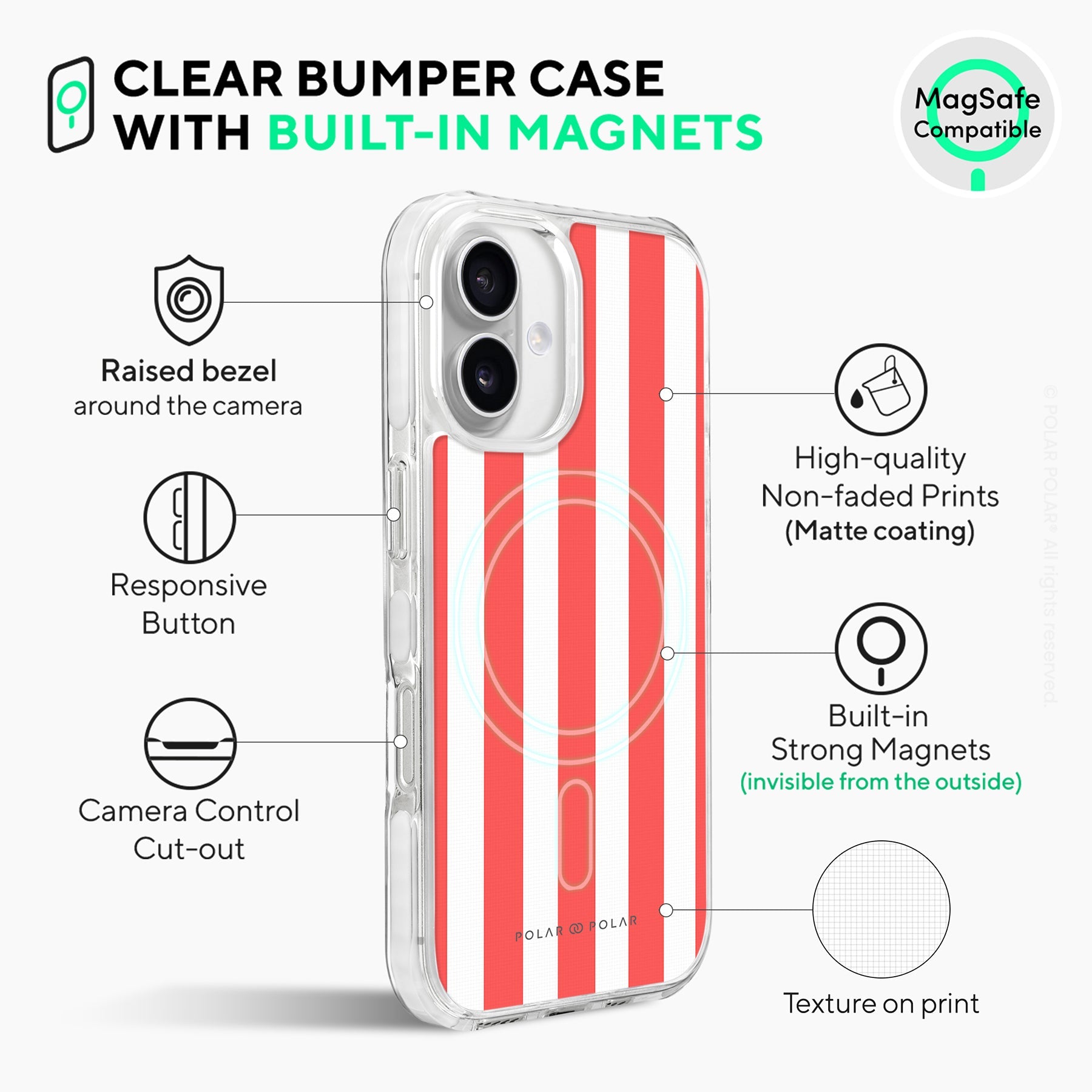 Scarlet Stripe - iPhone 16 Clear Bumper MagSafe Case