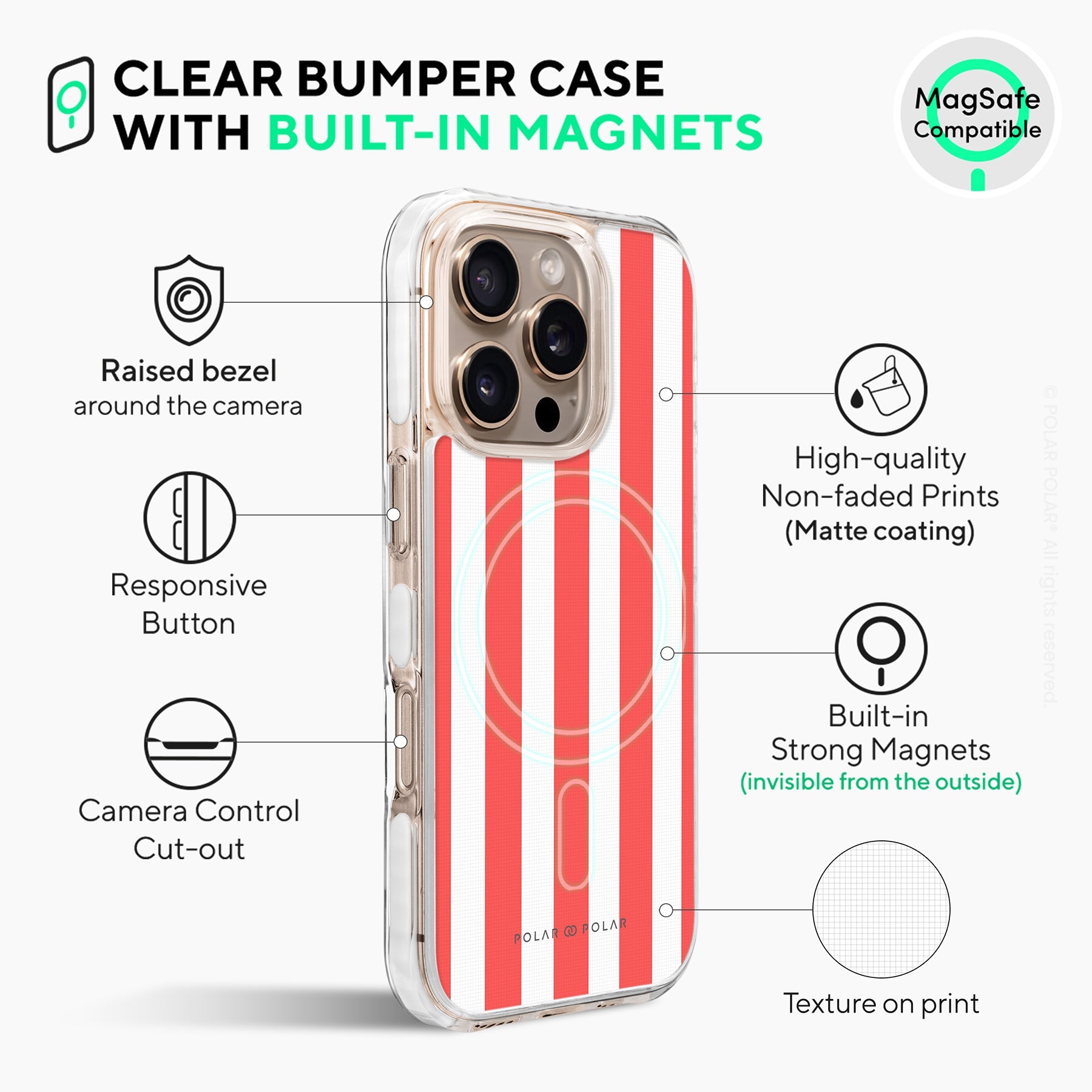 Scarlet Stripe - iPhone 16 Pro Clear Bumper MagSafe Case