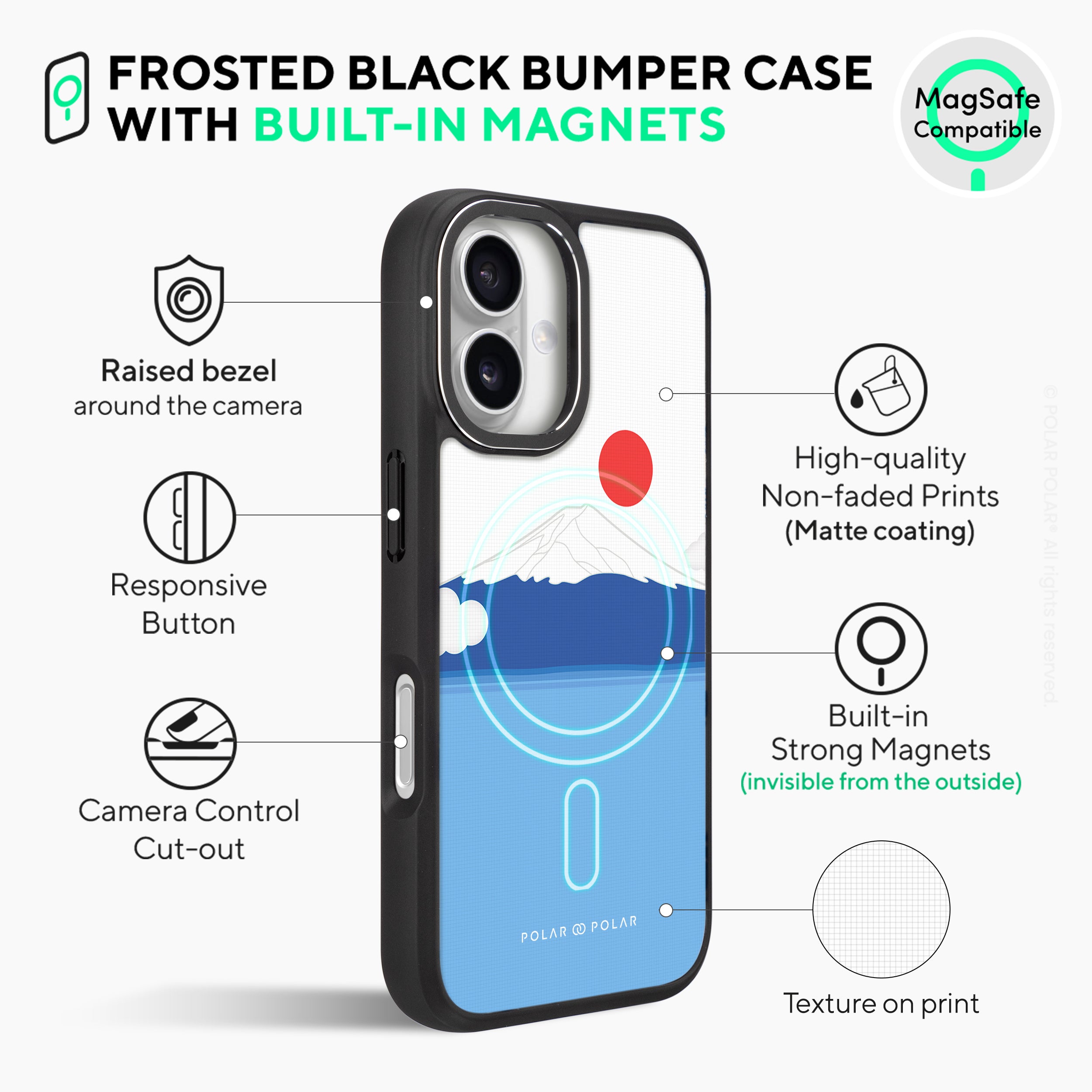 Summer Fujisan - iPhone 16 Plus Frosted Black Bumper MagSafe Case
