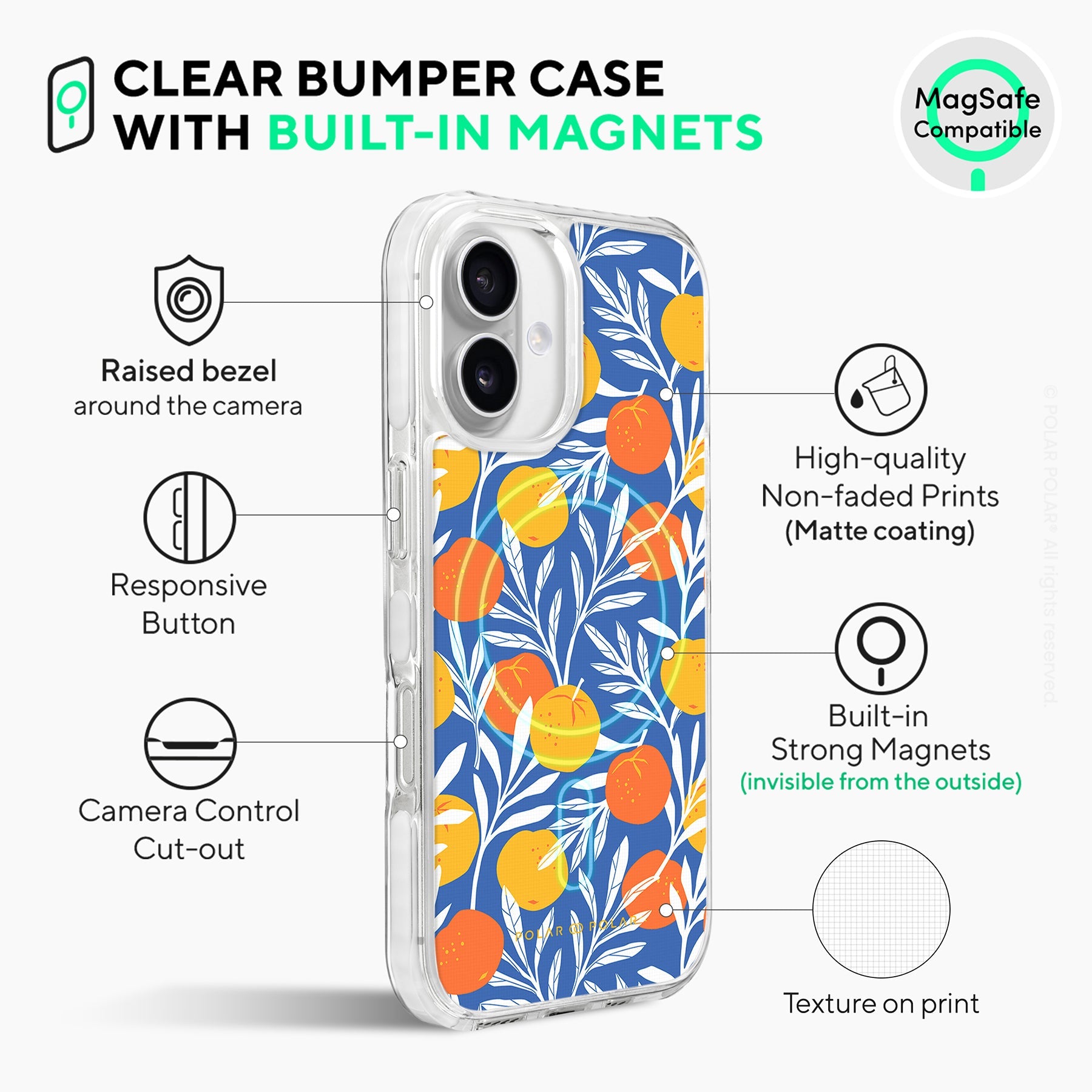 Summer Tangerine - iPhone 16 Clear Bumper MagSafe Case