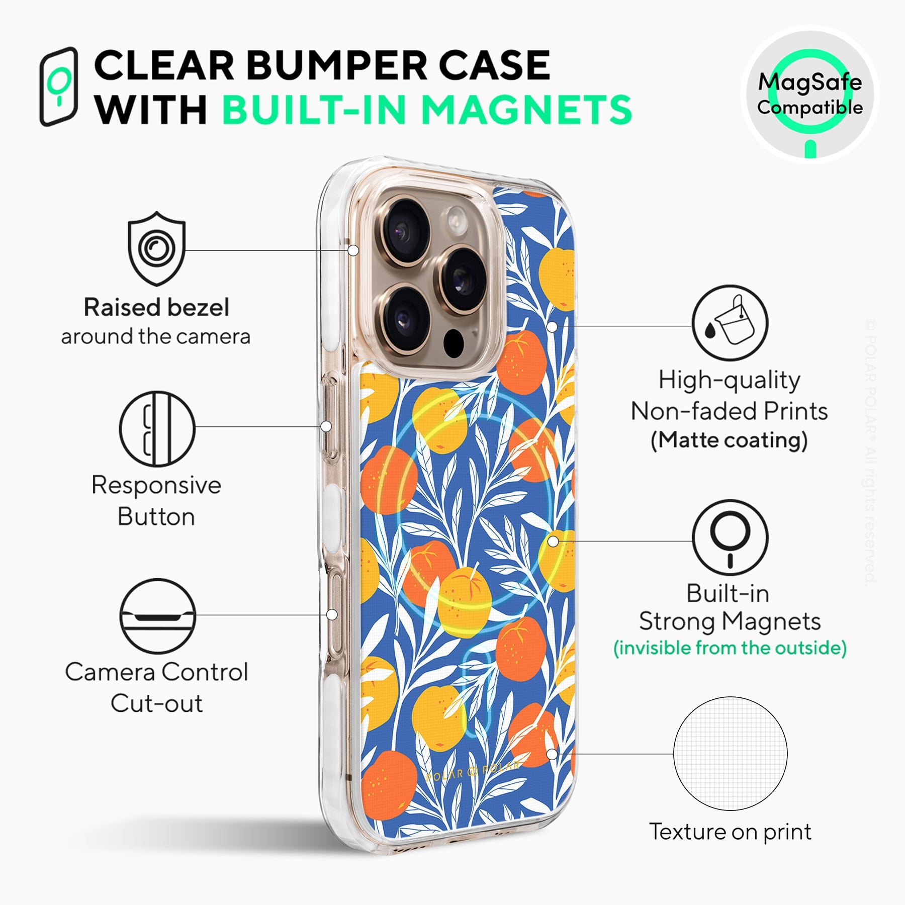 Summer Tangerine - iPhone 16 Pro Clear Bumper MagSafe Case
