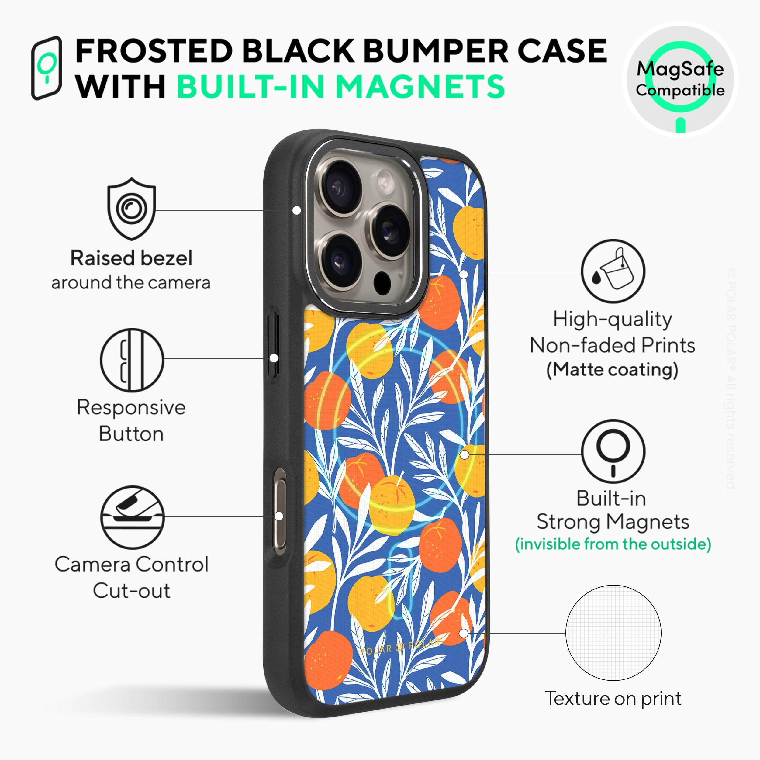 Summer Tangerine - iPhone 16 Pro Max Frosted Black Bumper MagSafe Case