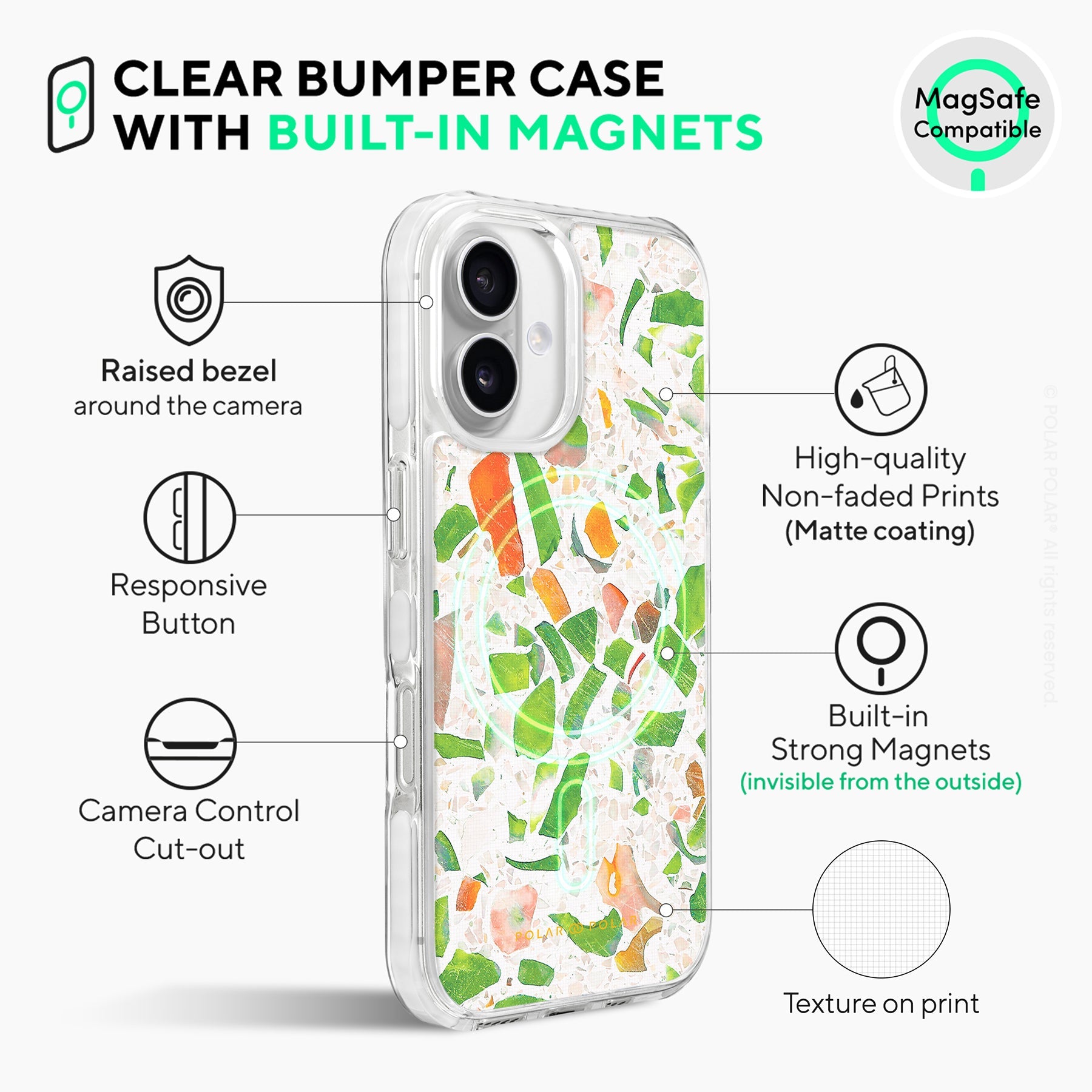 Terrazzo Green - iPhone 16 Plus Clear Bumper MagSafe Case