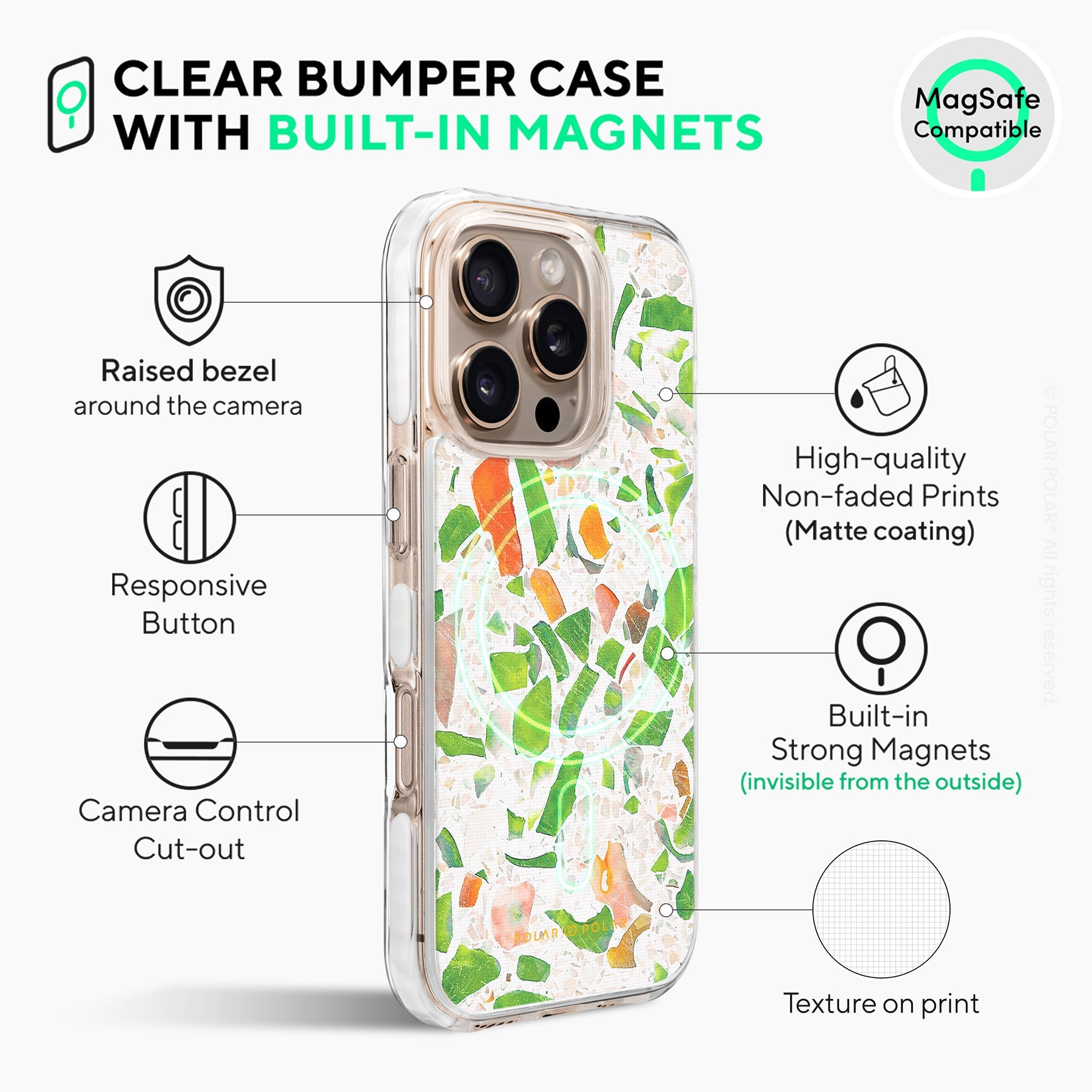 Terrazzo Green - iPhone 16 Pro Max Clear Bumper MagSafe Case