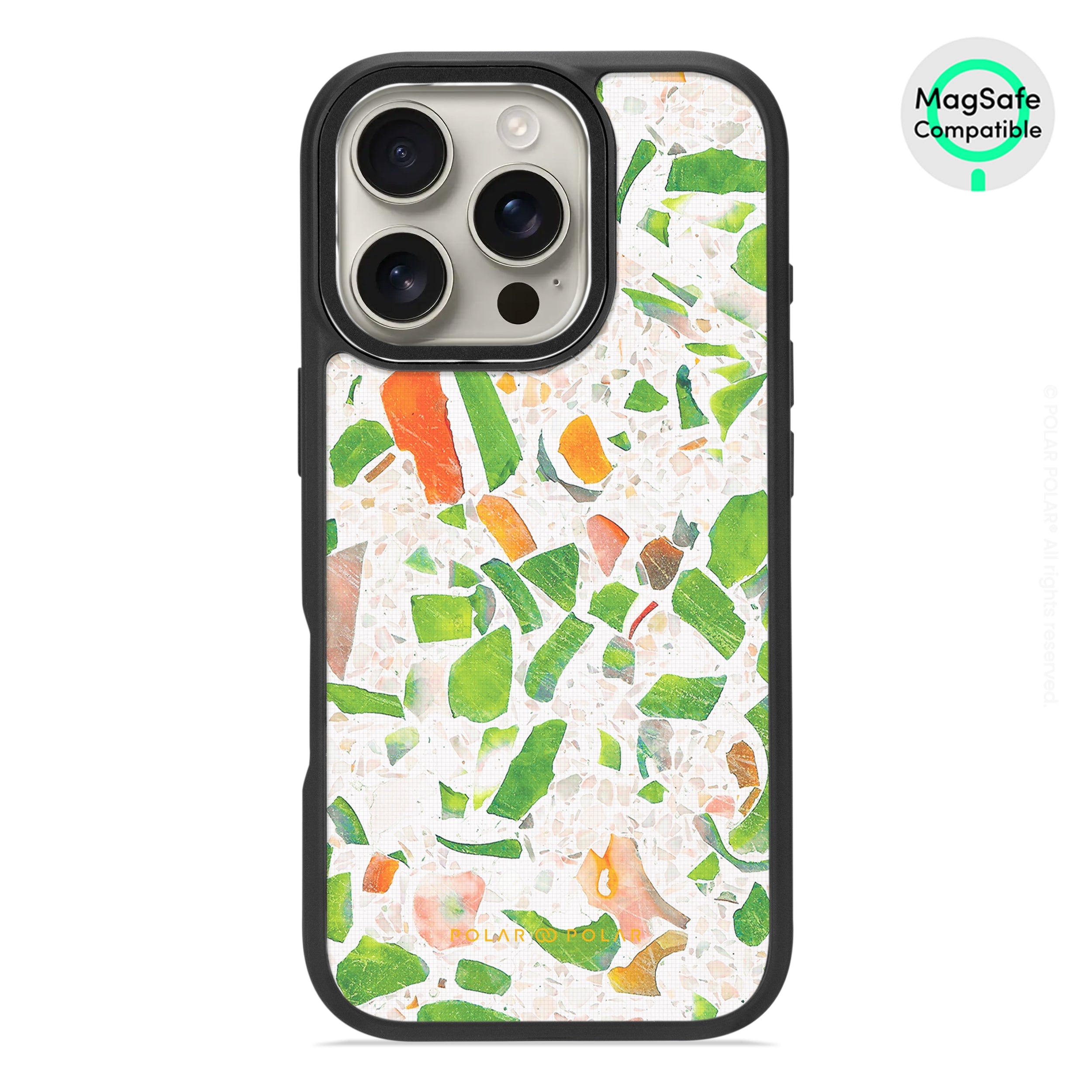 Terrazzo Green - iPhone 16 Pro Frosted Black Bumper MagSafe Case