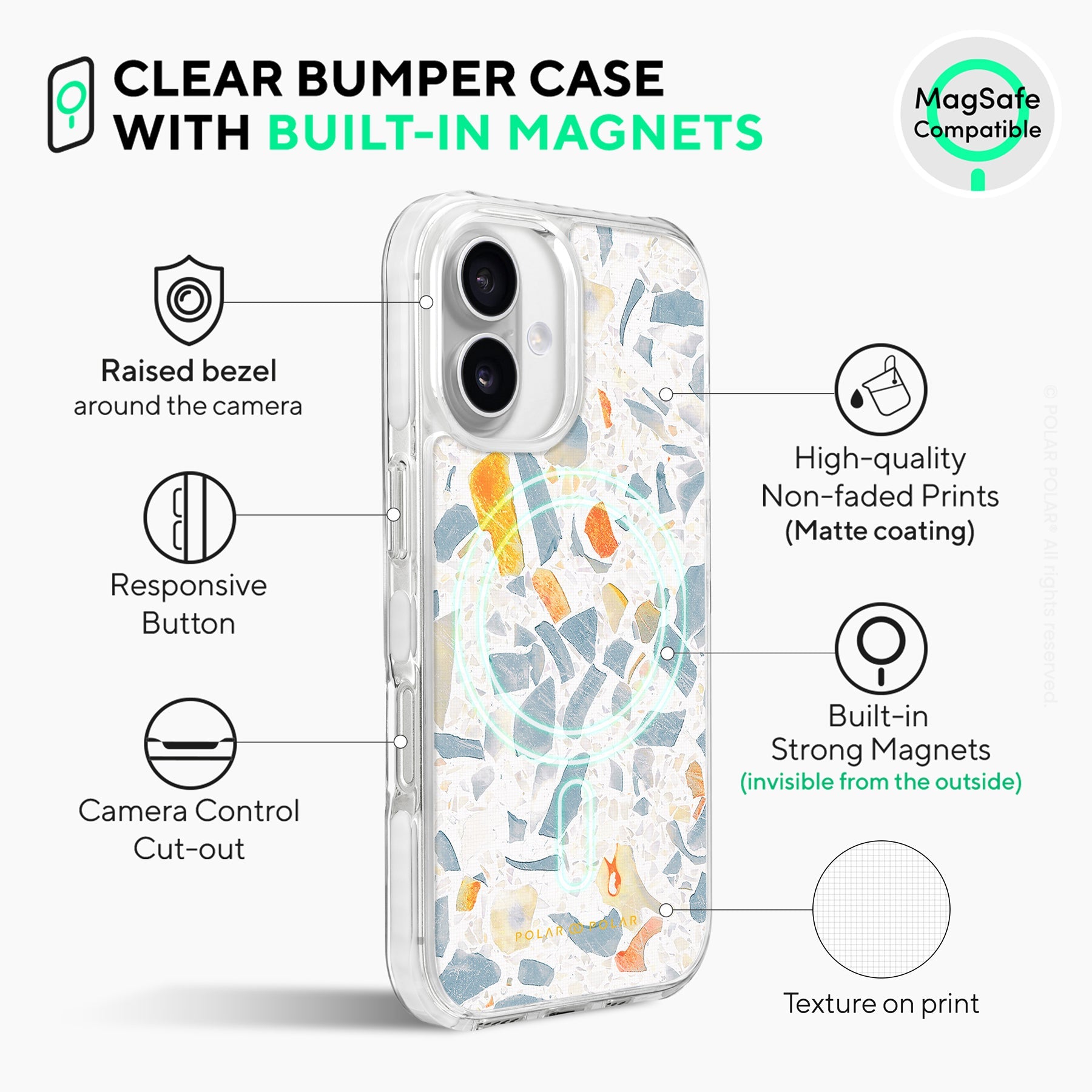 Terrazzo Grey - iPhone 16 Plus Clear Bumper MagSafe Case