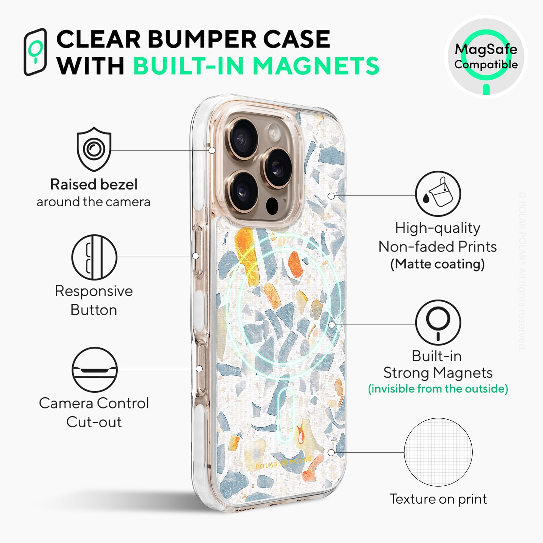 Terrazzo Grey - iPhone 16 Pro Clear Bumper MagSafe Case