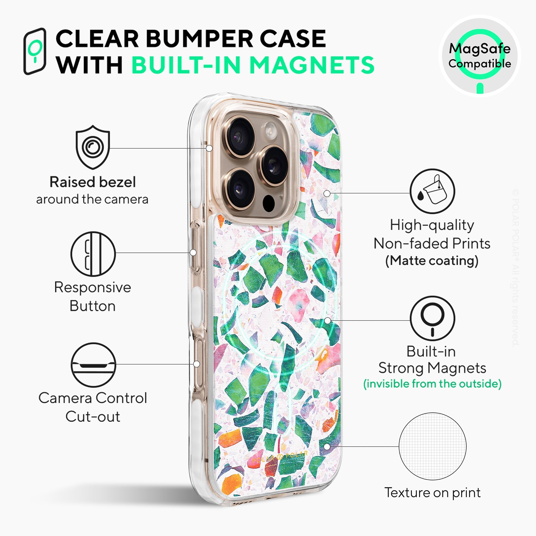 Terrazzo Lake Blue - iPhone 16 Pro Clear Bumper MagSafe Case