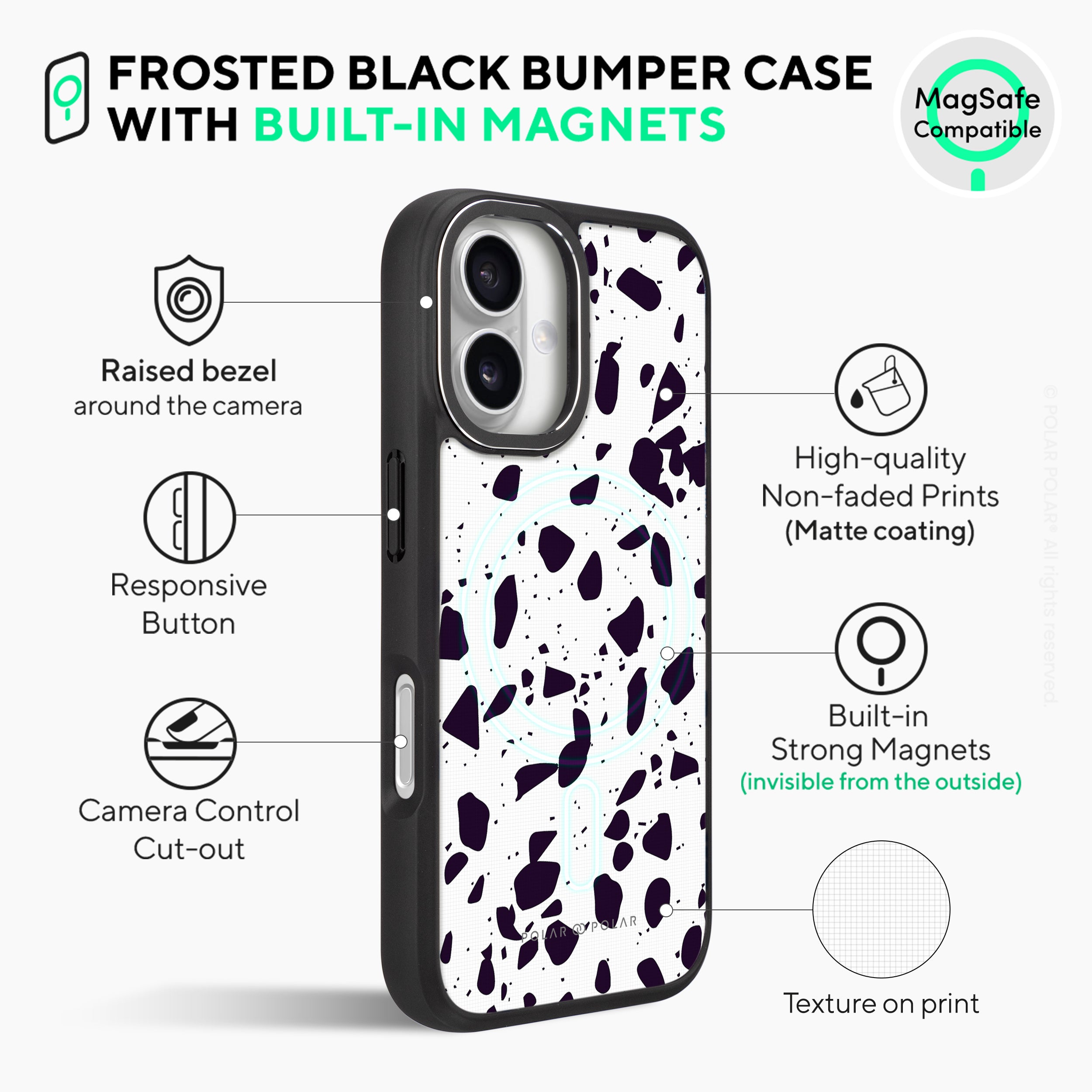 White Rocky Road Terrazzo - iPhone 16 Plus Frosted Black Bumper MagSafe Case