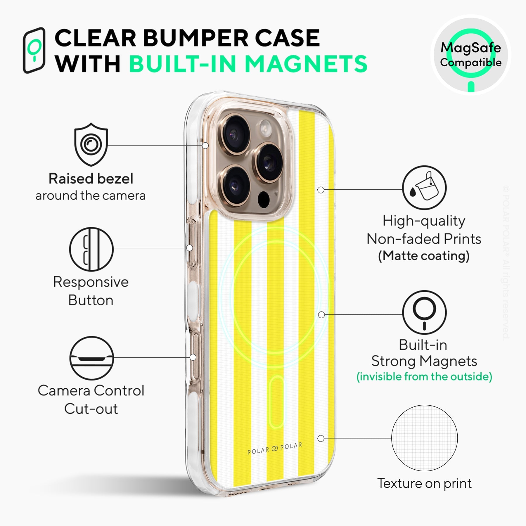 Yellow Stripe - iPhone 16 Pro Max Clear Bumper MagSafe Case