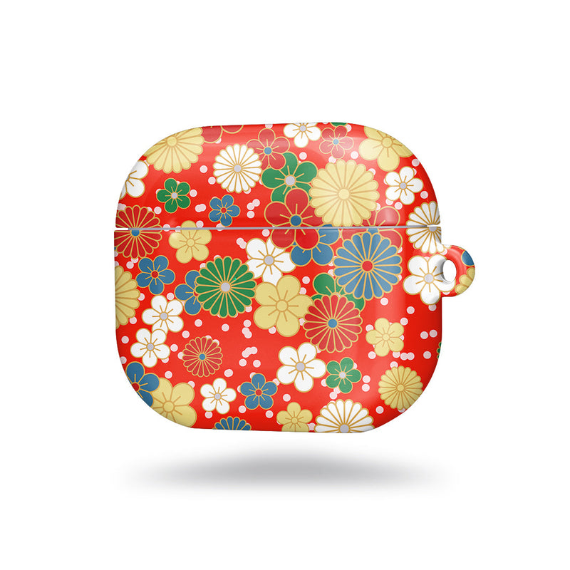 日系橙紅花紋 | 客製化 AirPods 3 保護殼