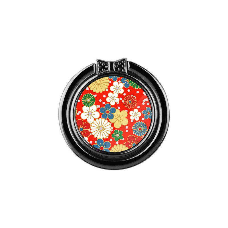 日系橙紅花紋 手機扣環支架