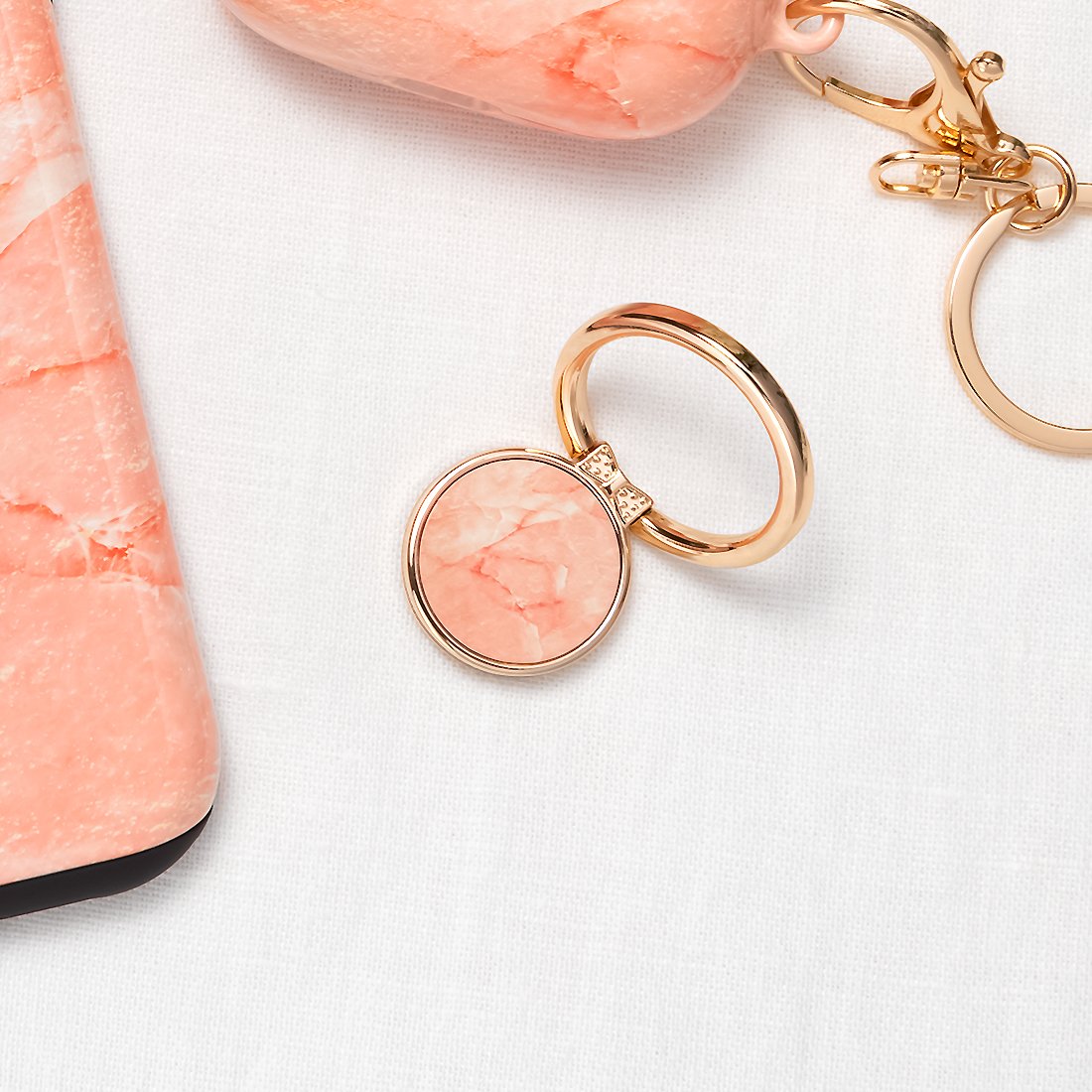 粉色雲石紋 手機扣環支架（非磁吸）