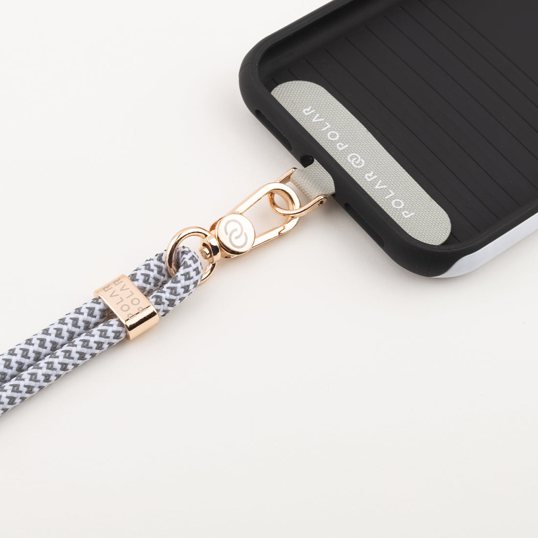 White Grey Grid (Gold Buckles) Crossbody Phone Strap with Card