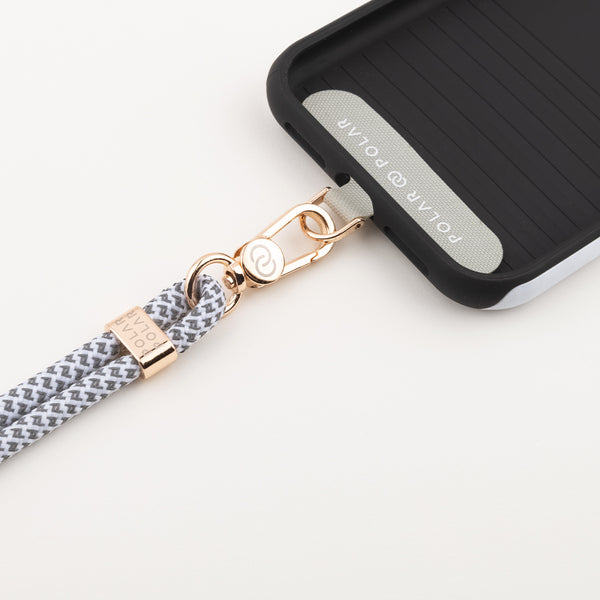 White Grey Grid (Gold Buckles) Crossbody Phone Strap with Card